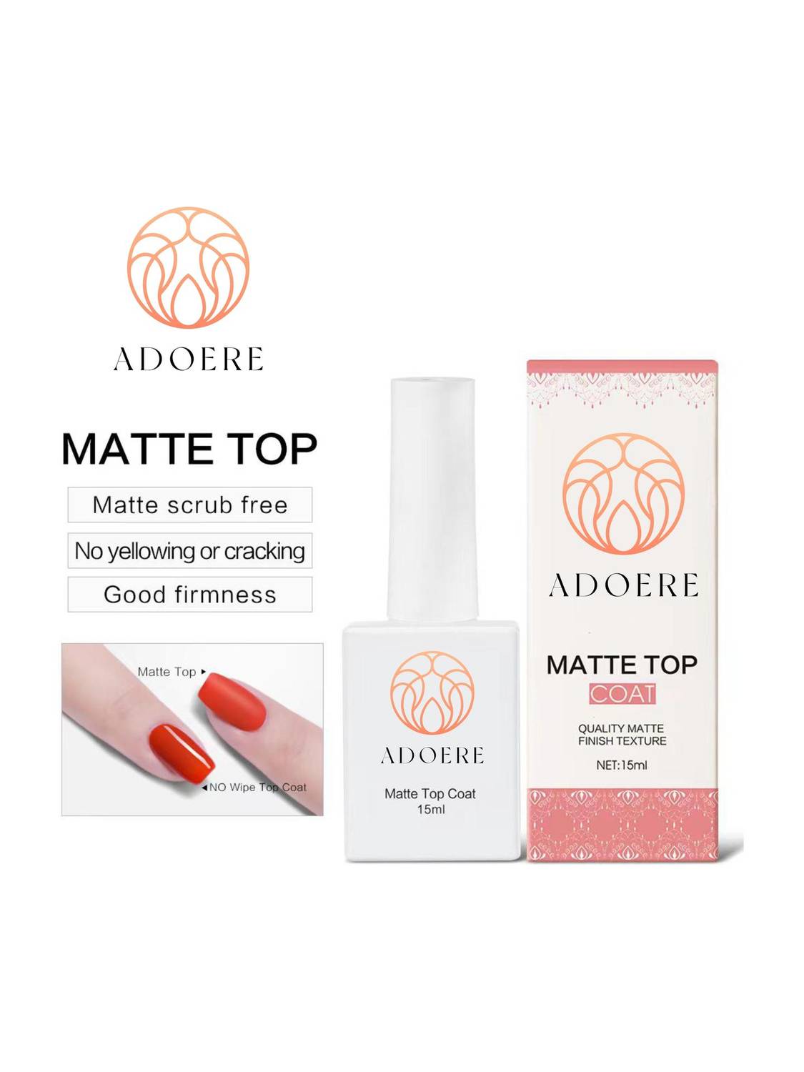Adoere Nail Polish MATTE TOP COAT Long Lasting Transparent with Smooth Glossy Finish MATTE TOP COAT