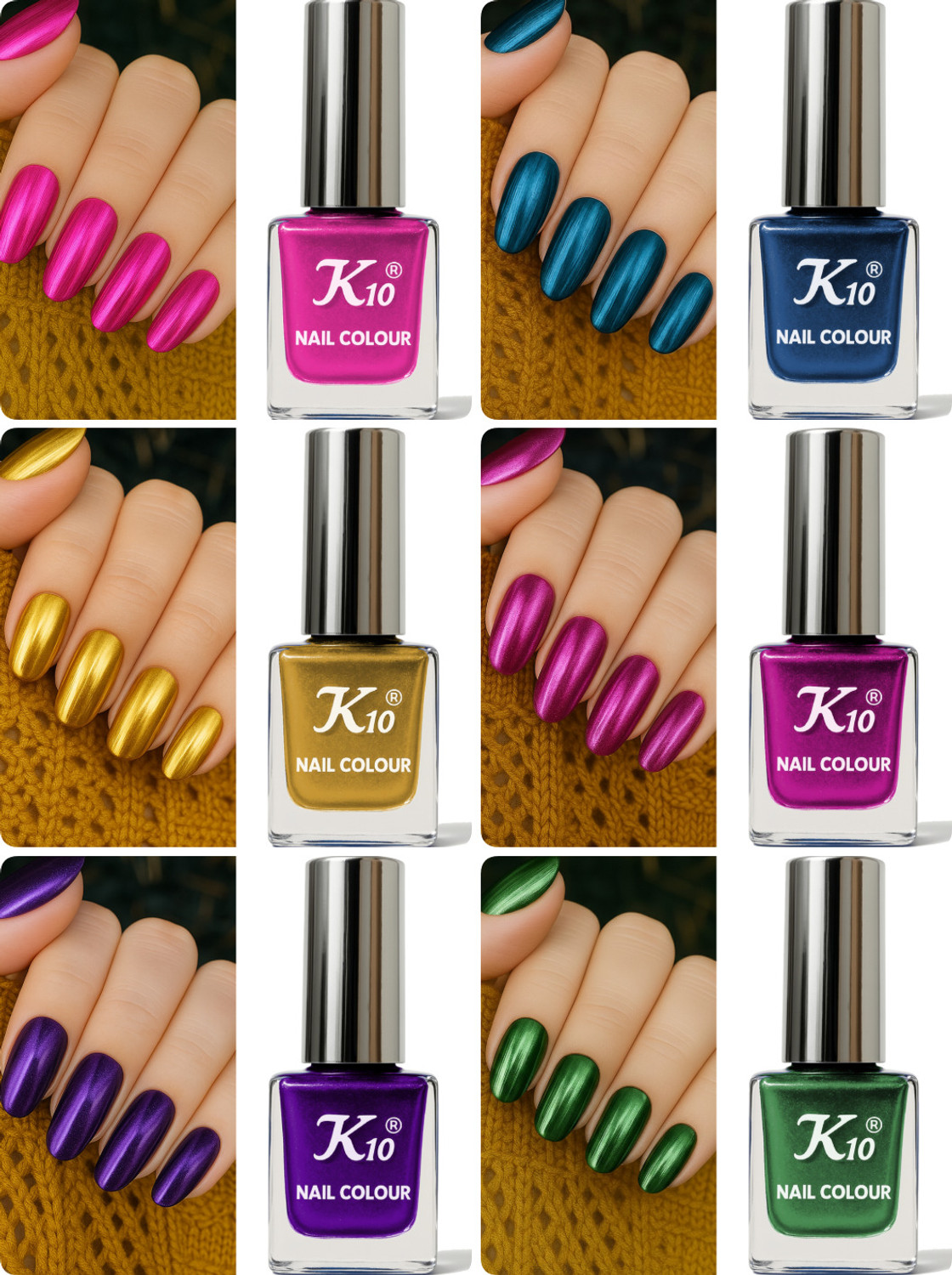 K10 Beautiful HD Color Nail Polish Combo Pink,Golden,Purple,Blue,Darkpink,Green