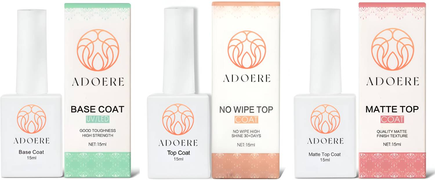 Adoere Combo Kit of UV Top Coat Glossy & Matte and Base Coat 15ml Each Pack Nail Art Design Manicure Gifts for Women, Transparent