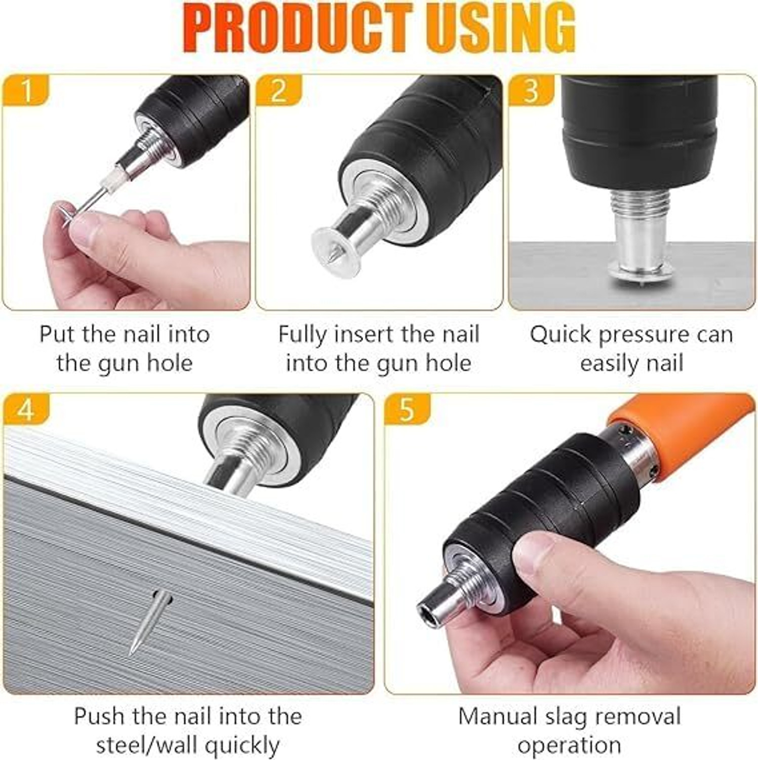 Image of AQUABUCKET Multi-Purpose Handheld Nail Gun Set with Nails and Accessories Cordless Nailer