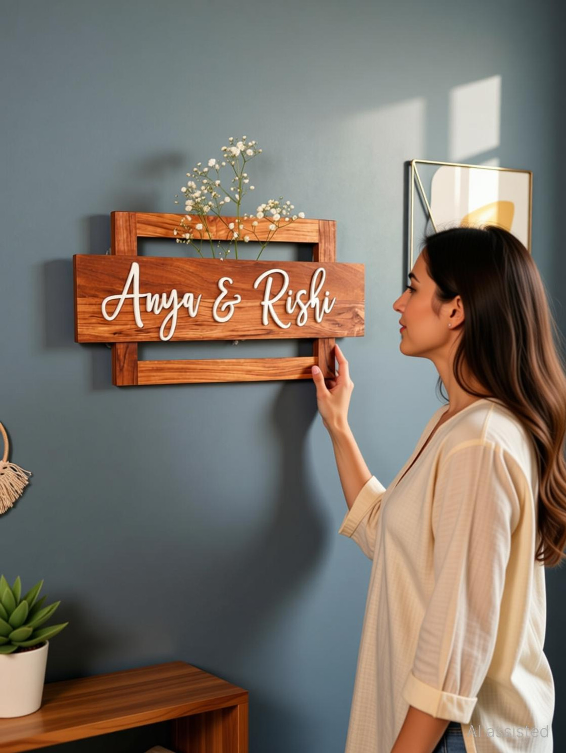 Image of ArtOrigin Wooden Name plate For Home with Your Name For Flats,Outdoor,Indoors Name Plate