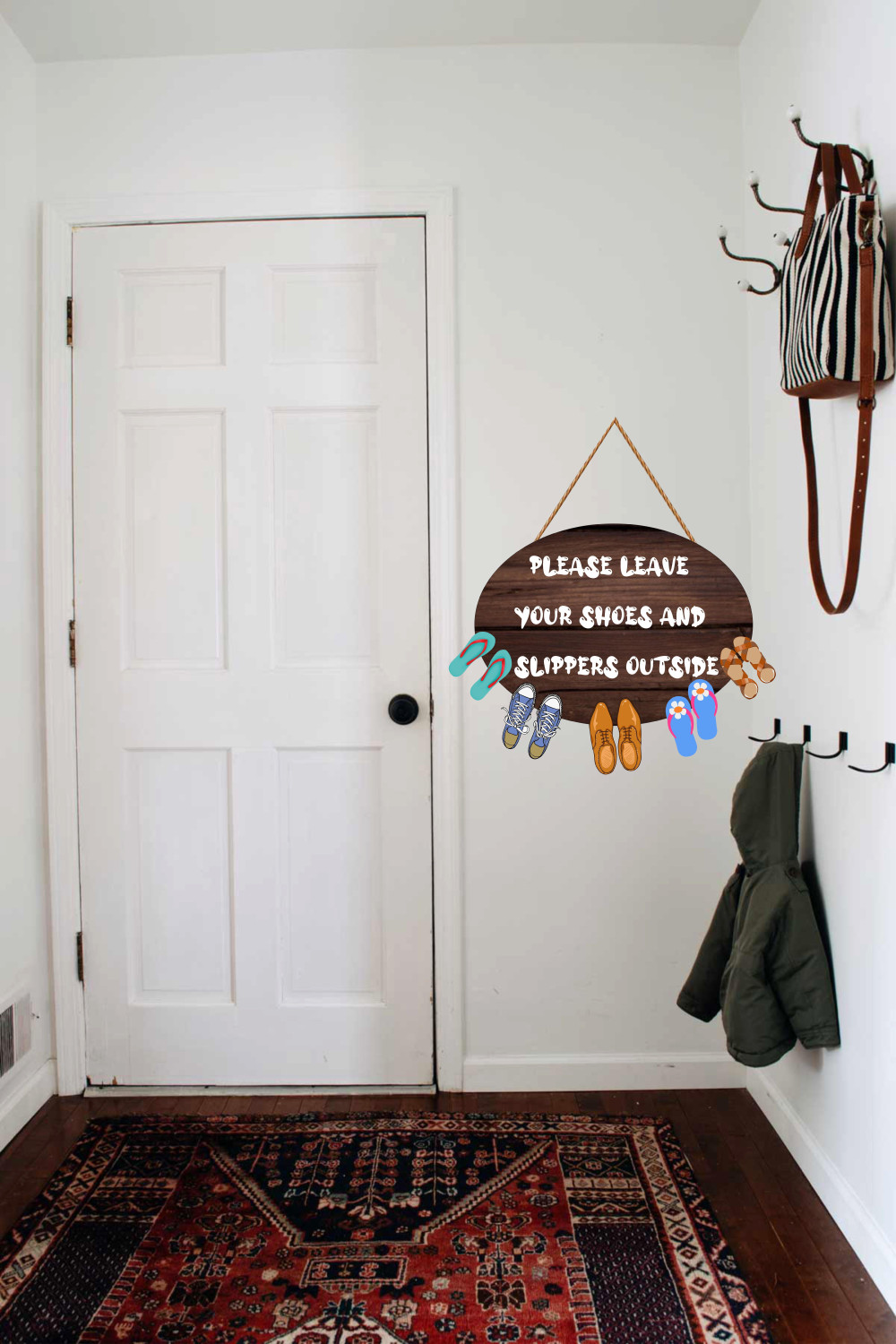 Image of SHIV COLLECTION Wooden Please Leave Your Shoes And Sliiper Wooden Shoes wall Hanging For Home Door Name Plate