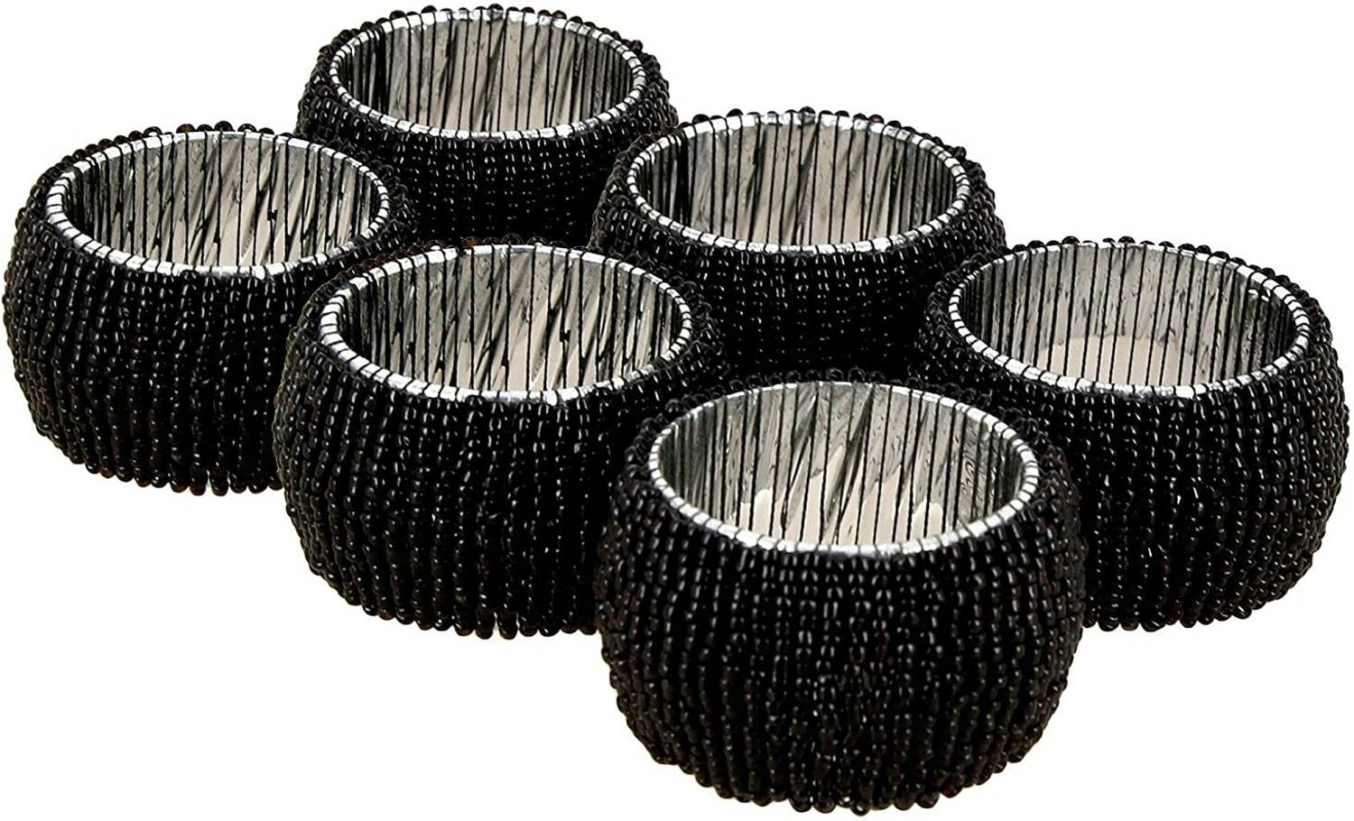 ABNF Silver Beaded Home Dining Table Decoration Napkin Rings Gifts for Wedding, Party Set of 6 Napkin Rings