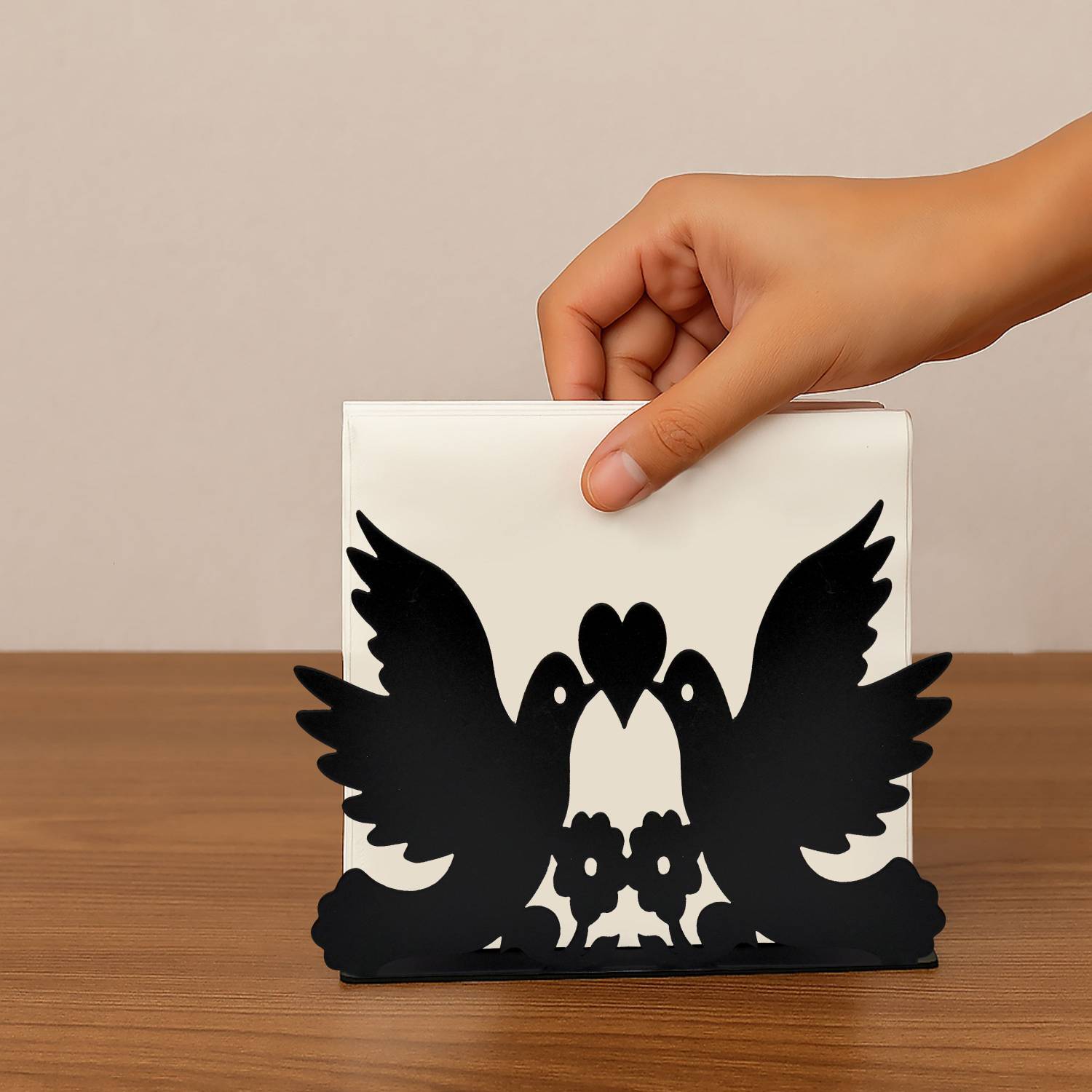 Capital Mart Birds with Heart Design Napkin Holder Stand | Tissue Dispenser for Dining Table Set of 1 Napkin Rings