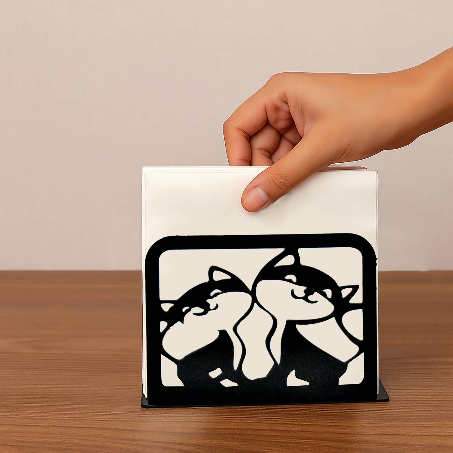 Capital Mart 1 Compartments Metal Cute Cat Design Tissue Paper Holder for Table | Decorative Napkin Holder