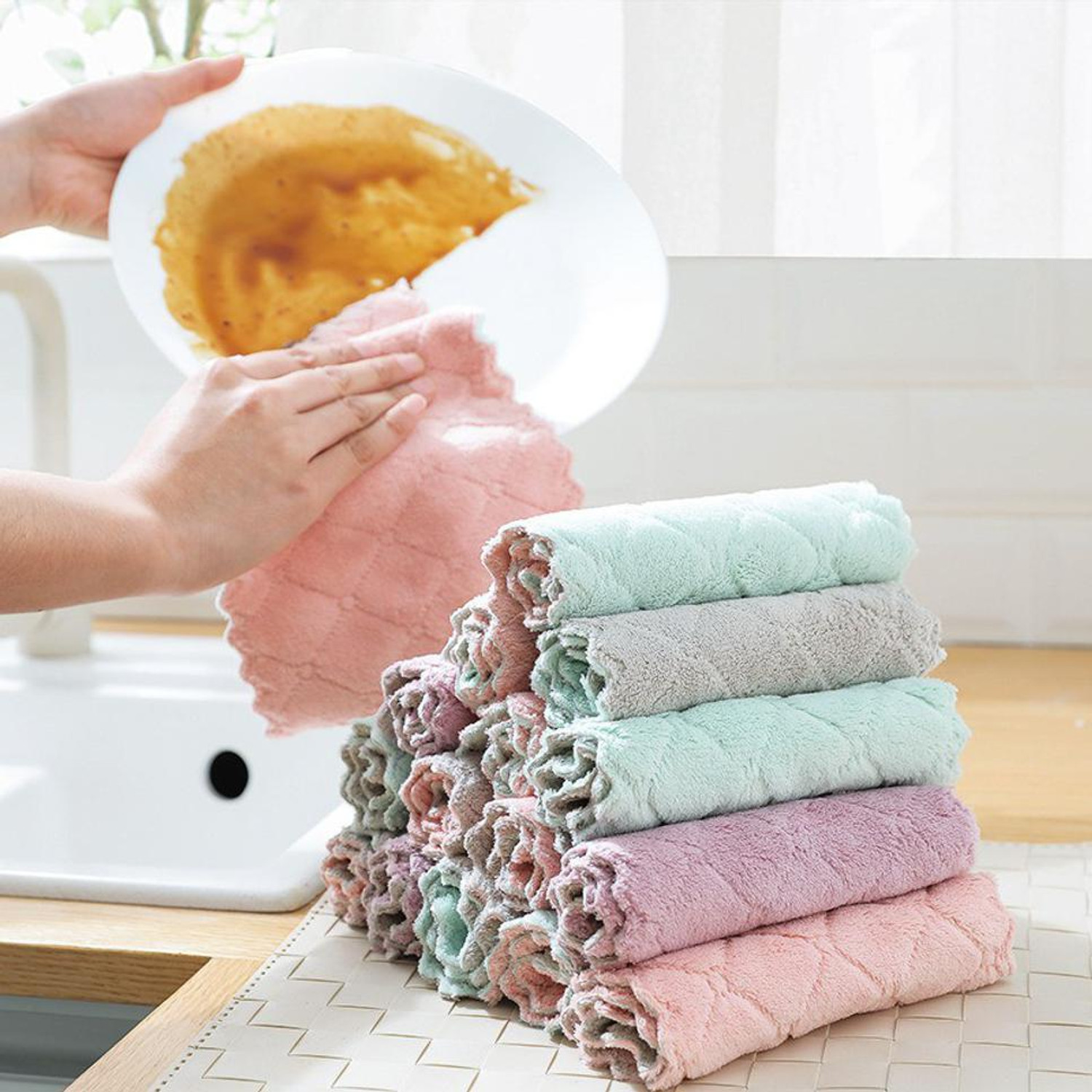 Image of UNCOMMON Kitchen Microfibre Cleaning Clothes, Highly Absorbent, Very Soft, Multi-Purpose Wash Cloth for Kitchen, Car, Window, Stainless Steel, Silverware, Pack of 8 (ReUsable, 27*16 cms) Multicolor Cloth Napkins