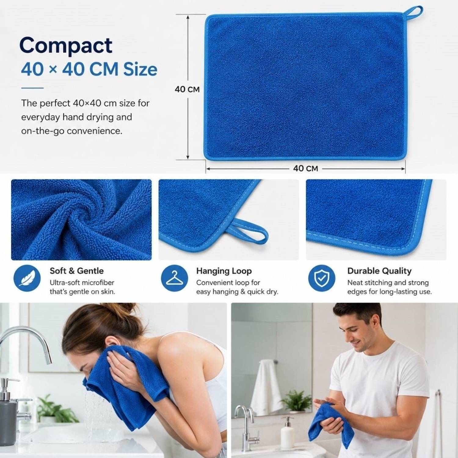 Fezora Microfiber Hand Towel/Napkin Set of 2 40x40 cm Dark Blue