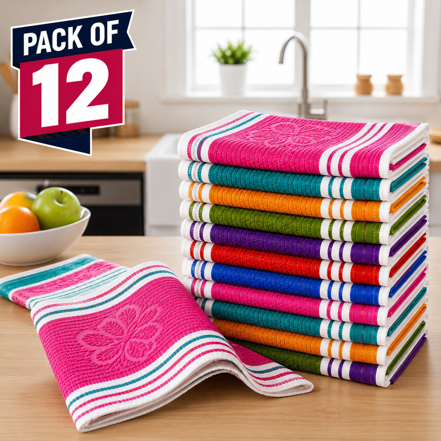 Image of BTC Daily Use Kitchen Towel Pack of 12 (10x16 Inch) | Soft Napkin Set Multicolor Cloth Napkins
