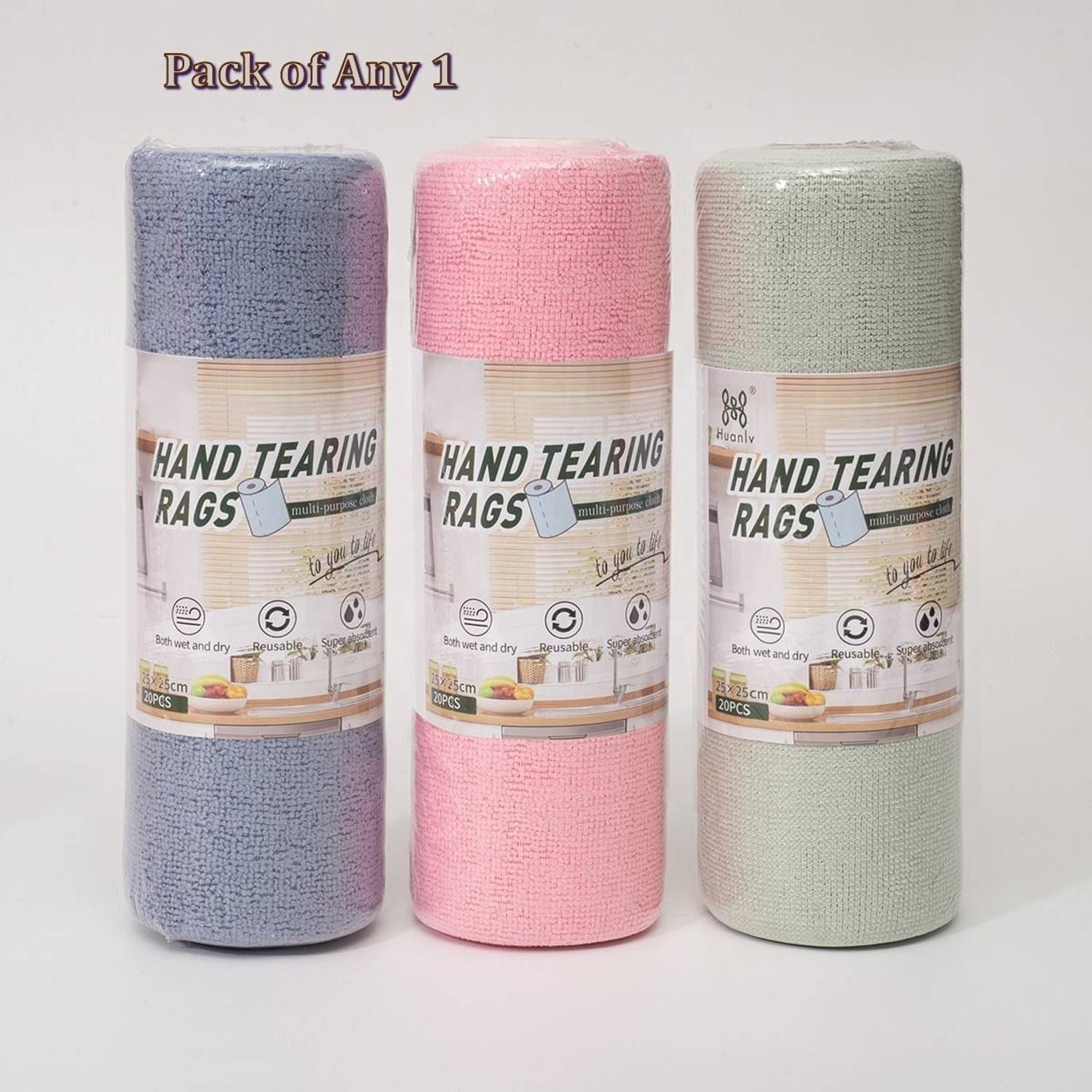 AURAFINE Microfiber Cleaning Cloth Pack of 1 Roll, Kitchen Towels 20Pcs (25X25 Cm) Multicolor, Multicolor Cloth Napkins