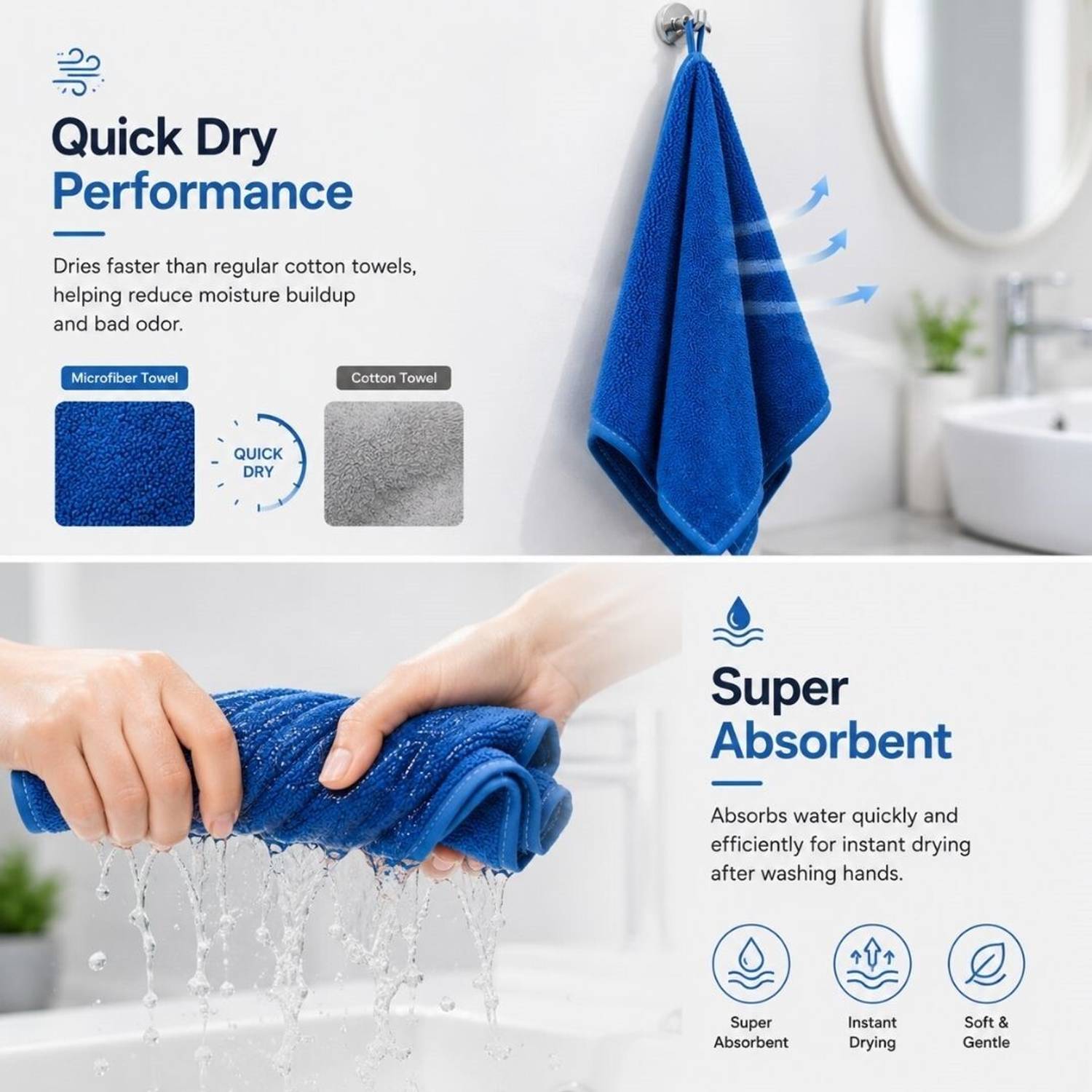 Fezora Microfiber Hand Towel/Napkin Set of 2 40x40 cm Dark Blue