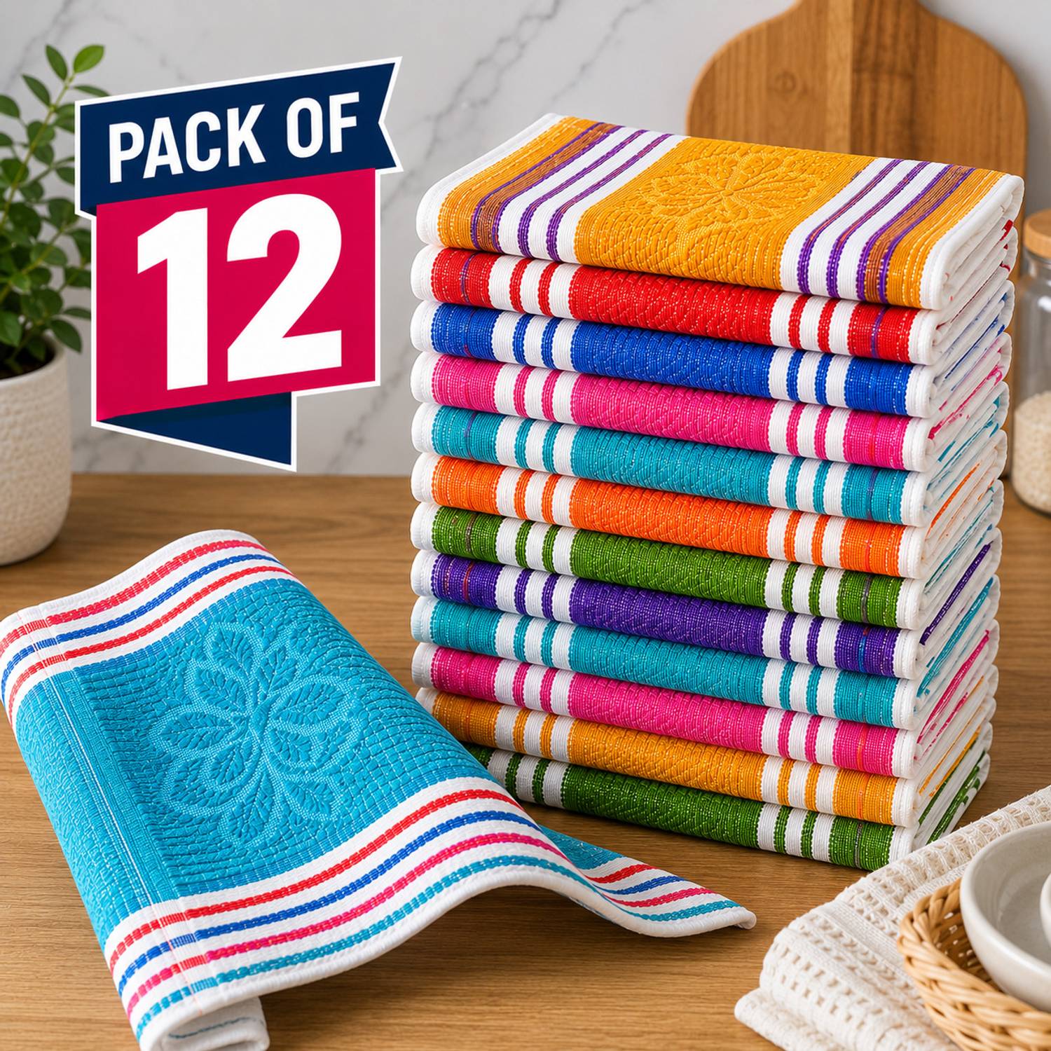 BTC Kitchen Utility Napkin Pack of 12 (10x16 Inch) | Multipurpose Multicolor Cloth Napkins