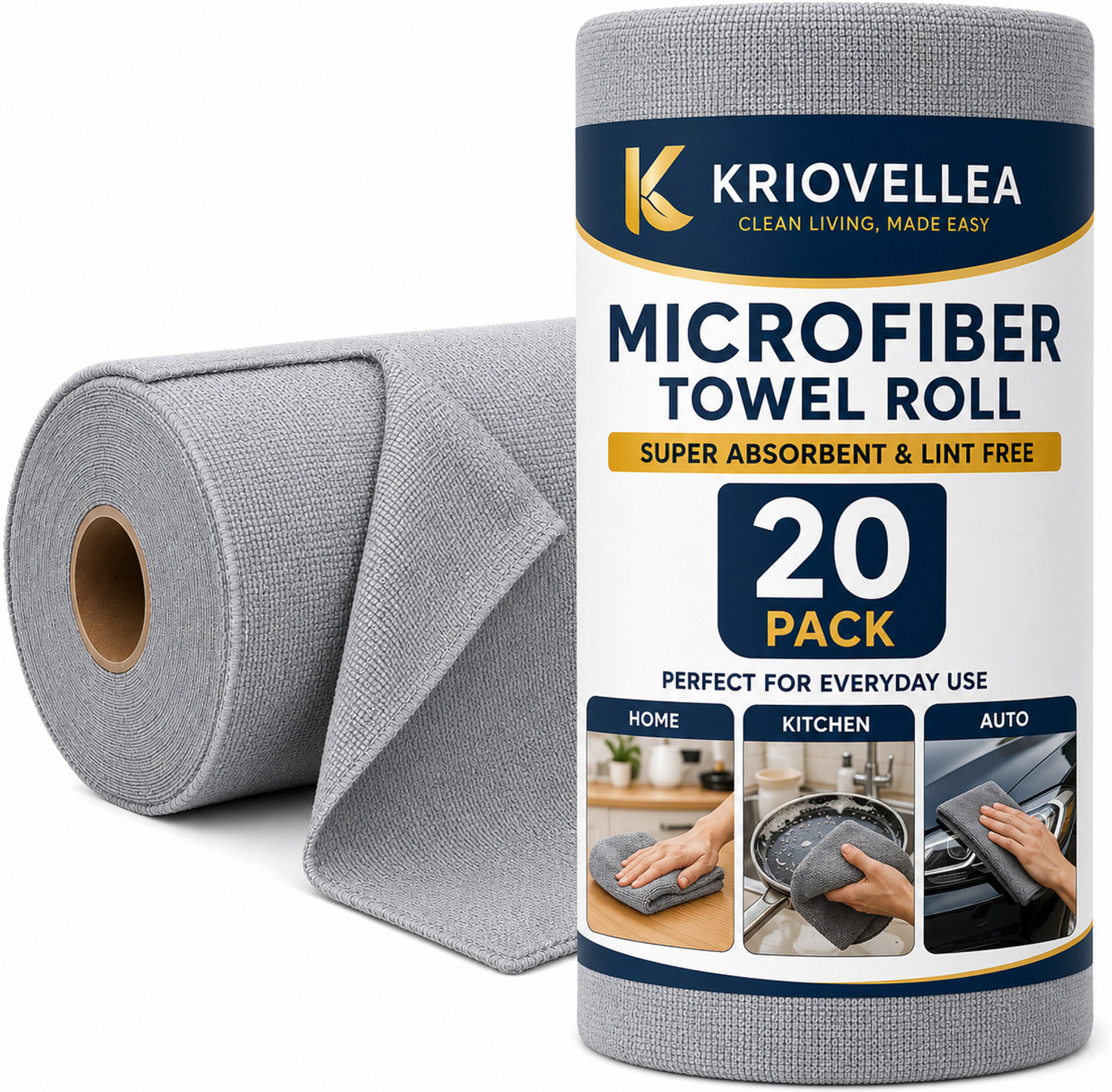 Image of KRIOVELLEA Microfiber Cleaning Cloth Roll 20 Pack Grey Cloth Napkins