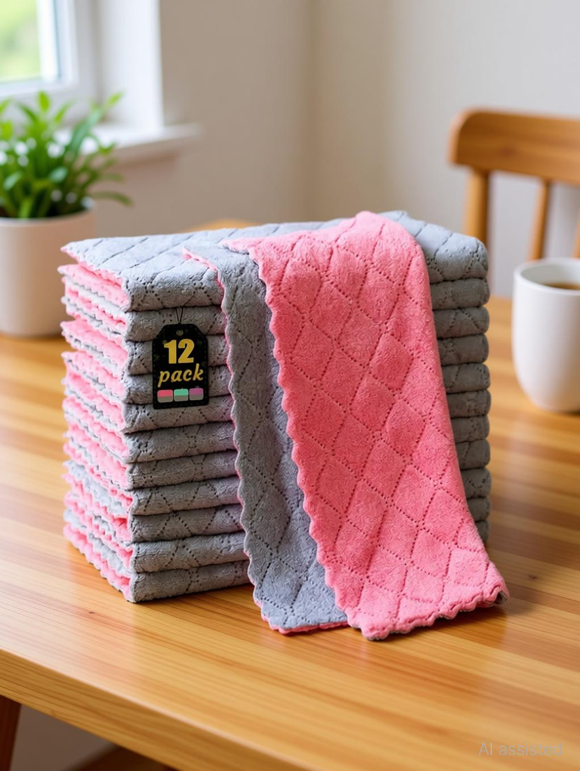 Image of AURAFINE Microfiber Kitchen Cloth Napkin, Cleaning Towel for House, Size 10x10 Inch Multicolor Cloth Napkins