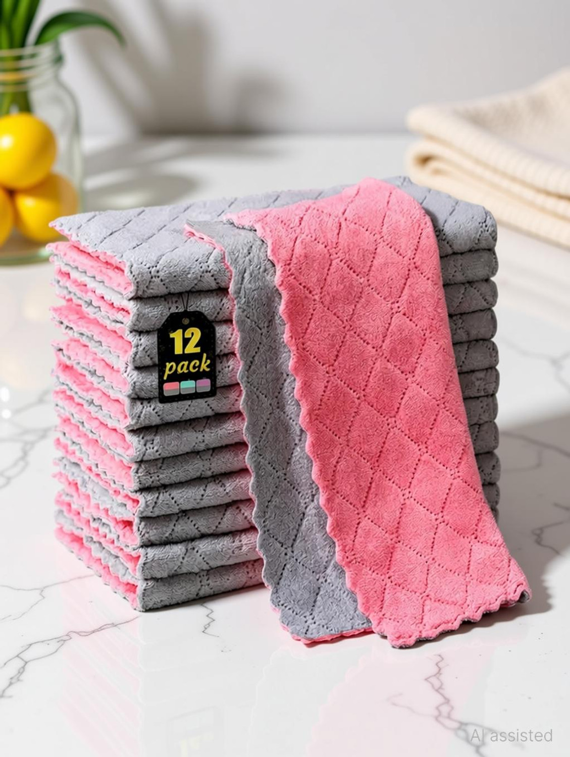 Image of AURAFINE Microfiber Kitchen Cloth Napkin, Cleaning Towel for House, Size 10x10 Inch Multicolor Cloth Napkins