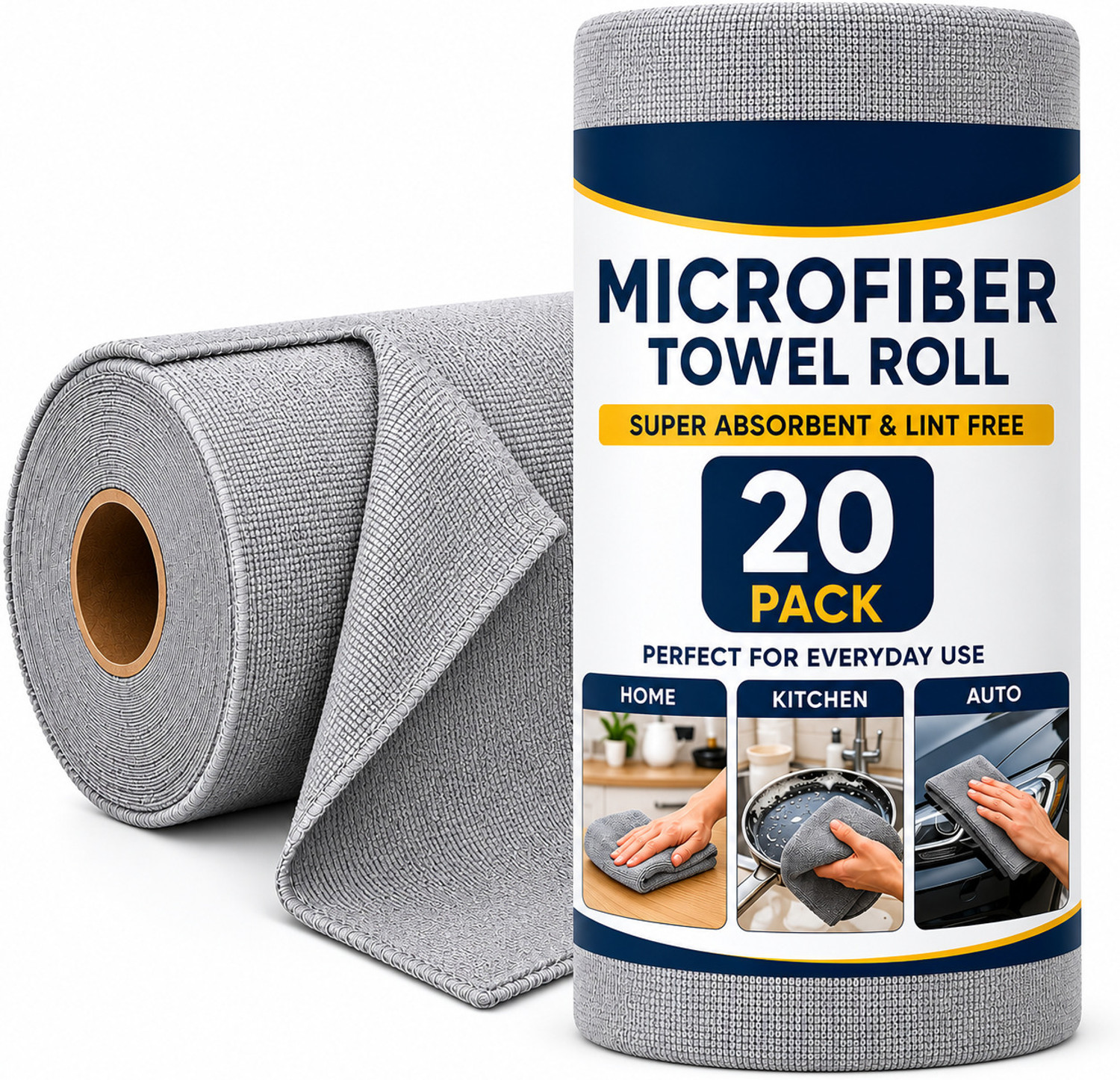 Image of ORJILO Microfiber Cleaning Cloth Roll 20 Pack Grey Cloth Napkins