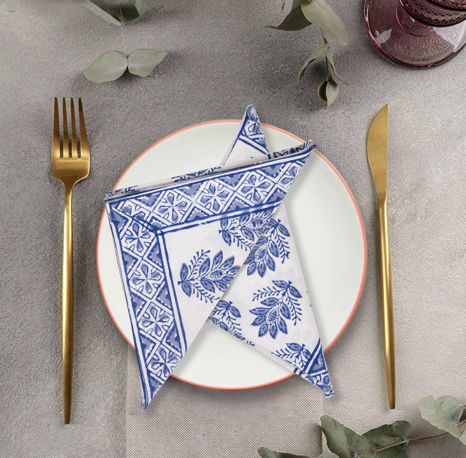 Blocks Of India TABLE NAPKIN BLUE BUTI Blue Cloth Napkins