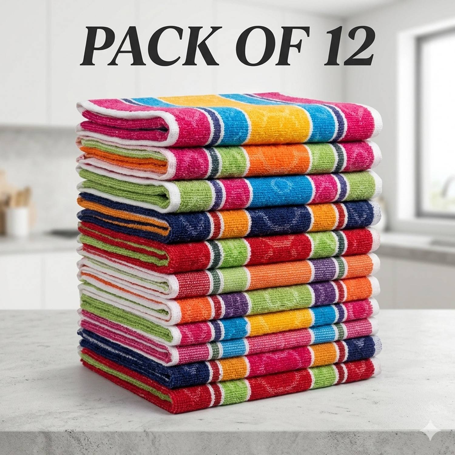 BTC Kitchen Cleaning Napkin Pack of 12 (10x16 Inch) Multicolor Cloth Napkins
