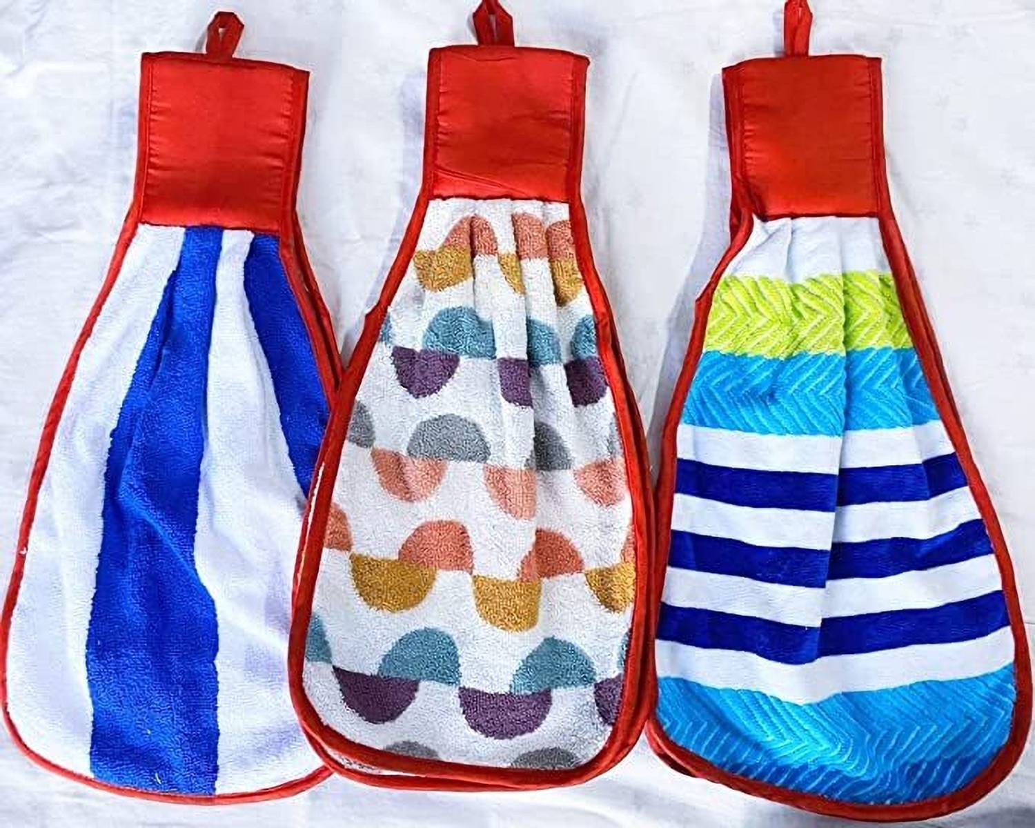AURAFINE Cotton Hand Towel with Hanging Loop for Wash basin, Kitchen, Bathroom etc. Multicolor Cloth Napkins