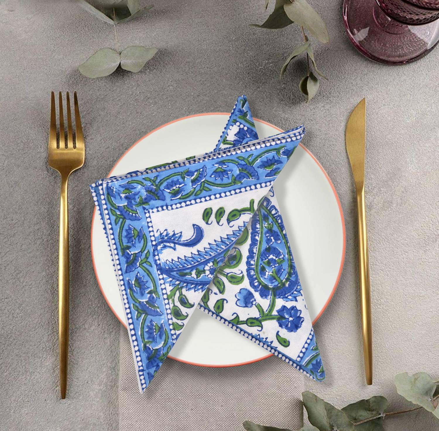 Blocks Of India TABLE NAPKIN BLUE PAISLEY Blue Cloth Napkins
