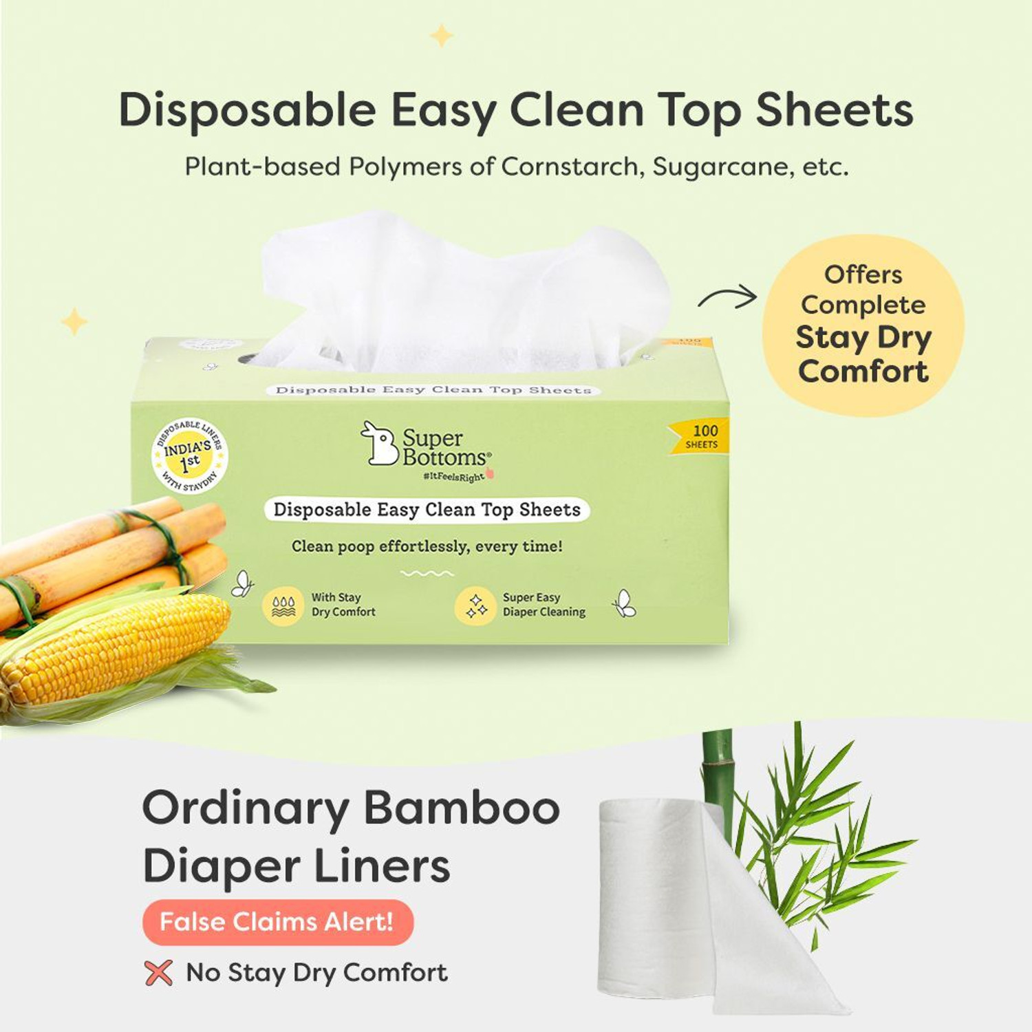 Image of Superbottoms Disposable Easy Clean Top Sheets |Diaper Liners |Hypoallergenic |Pack of 100 * 3