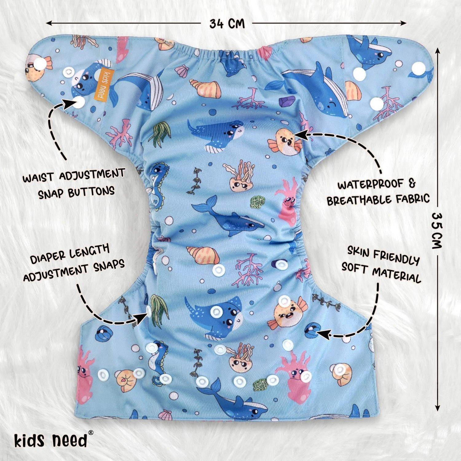 Image of kids need 2 Leak-Proof cloth diapers for baby | washable, Reusable diaper Adjustable 3M-3Y