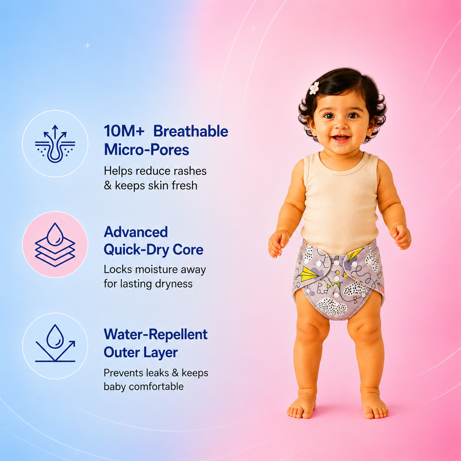 Image of MOMSARC Baby Cloth Diapers 2 Pack All Day Fresh