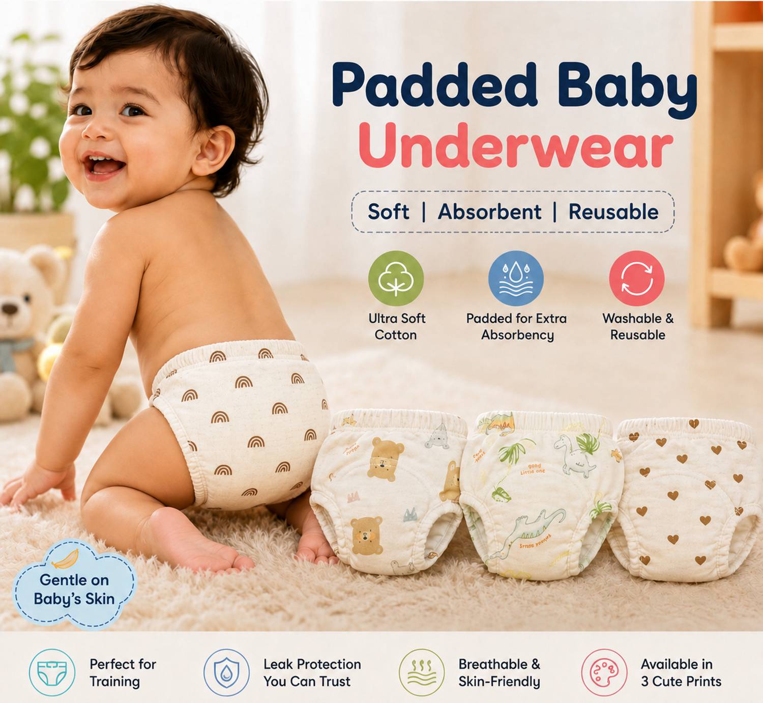 Reusable, Soft, Absorbent & Breathable Padded Underwear (Pack or 3) - Image 2