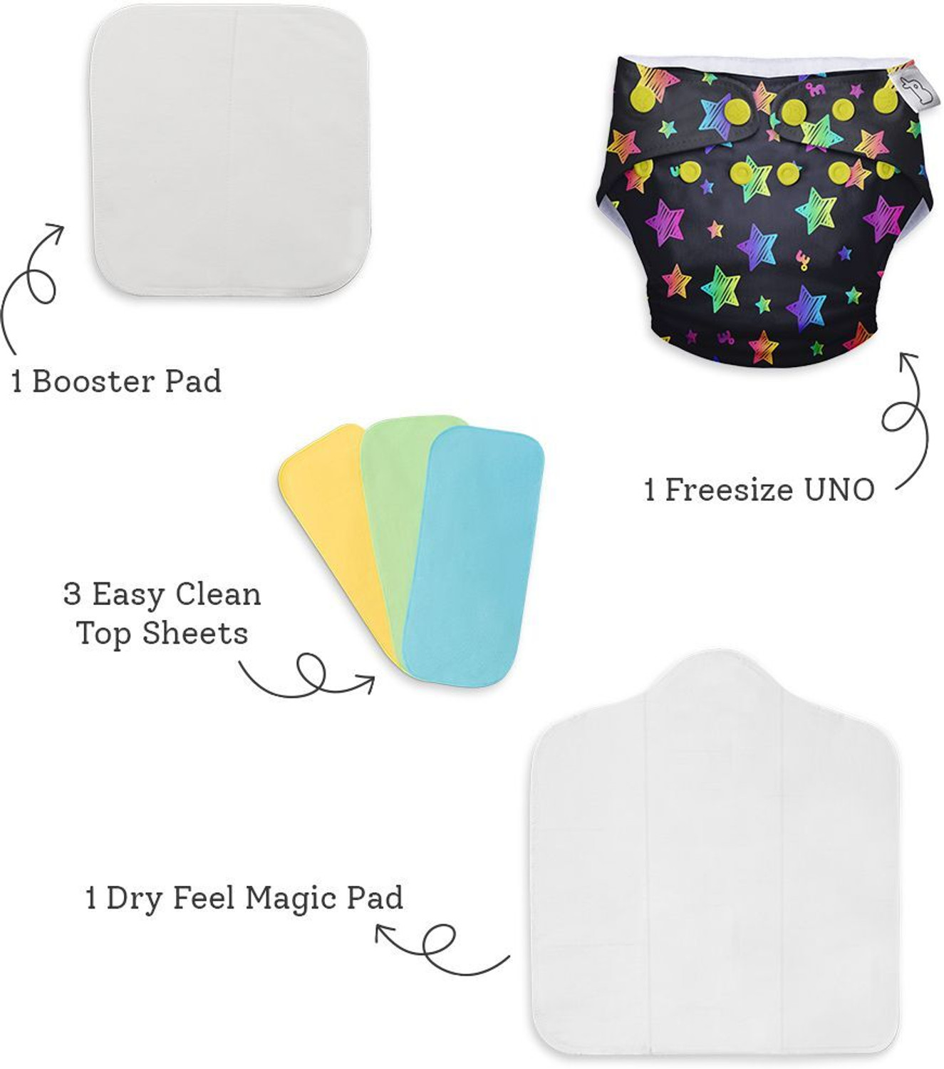 Image of Superbottoms Reusable Cloth Diapers for babies Starter Cloth Diaper Pack with 1 Freesize UNO
