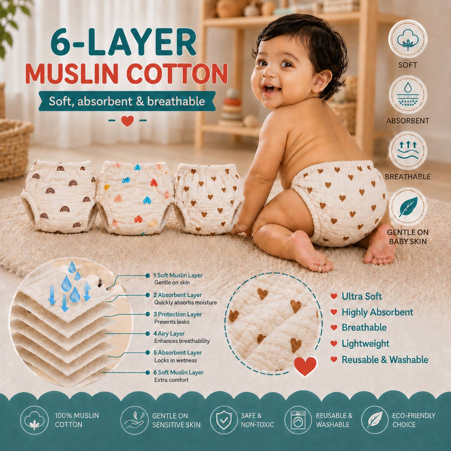Reusable, Soft, Absorbent & Breathable Padded Underwear (Pack or 3) - Image 4