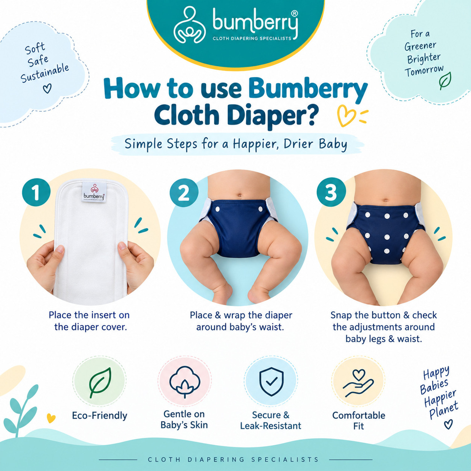 Image of bumberry Reusable Wet Free Inserts For Cloth Diapers (Pack Of 3)