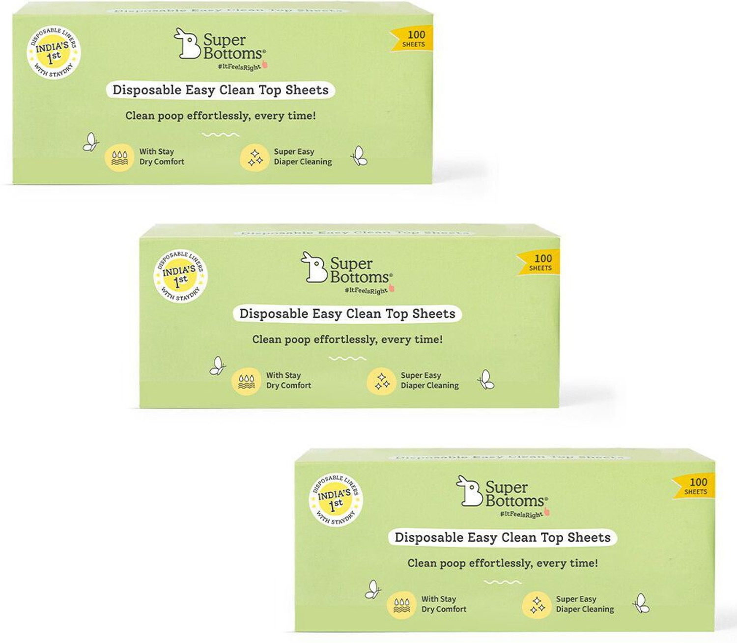 Image of Superbottoms Disposable Easy Clean Top Sheets |Diaper Liners |Hypoallergenic |Pack of 100 * 3