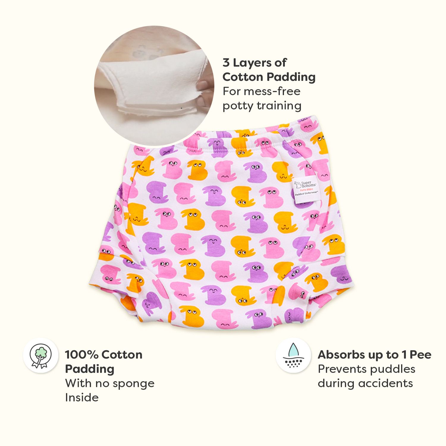 Image of Superbottoms Padded Underwear for Potty Training & Mess-Free Diaper-Free time (3-4y, 3pcs)