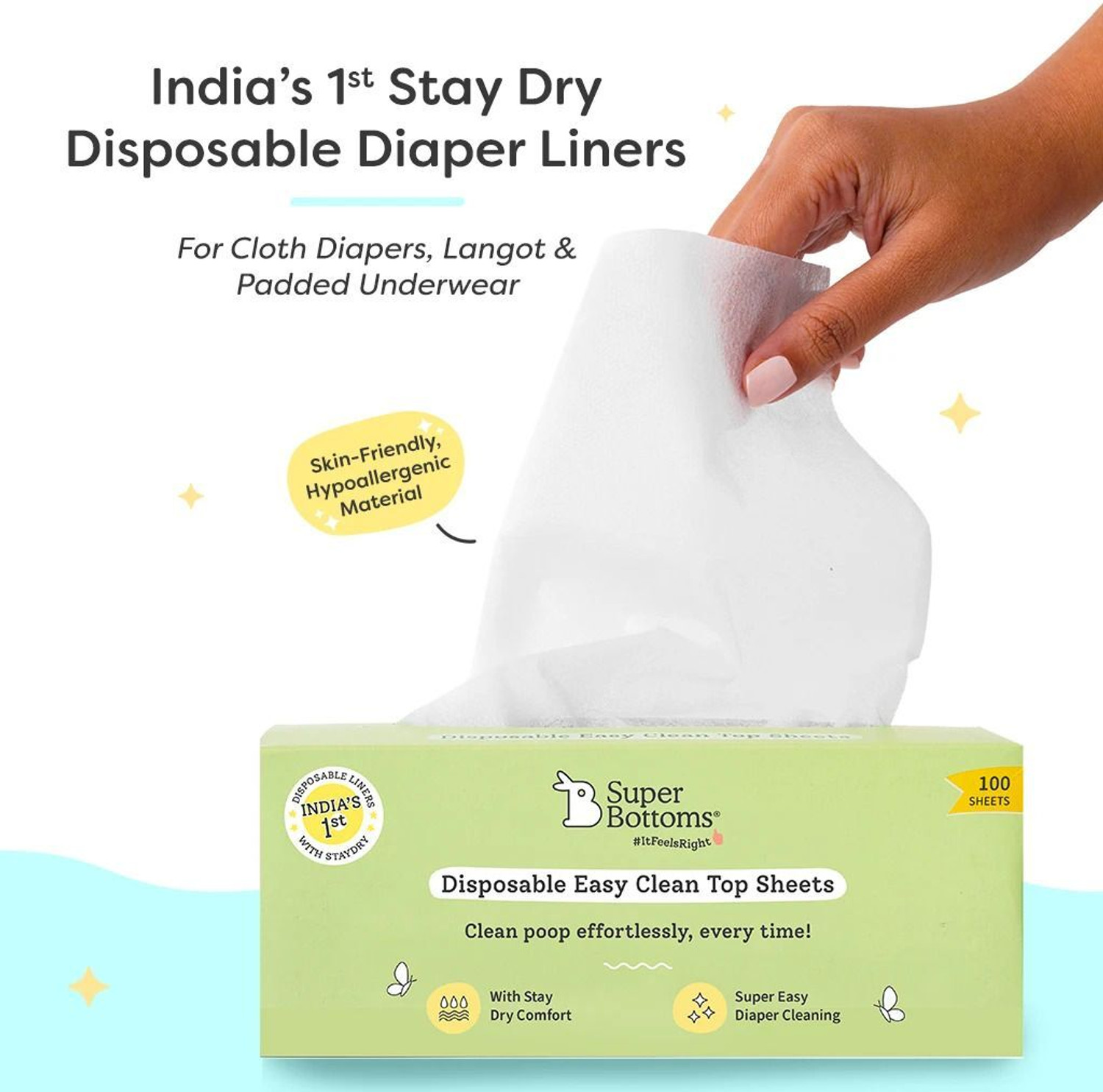 Image of Superbottoms Disposable Easy Clean Top Sheets |Diaper Liners |Hypoallergenic |Pack of 100 * 3