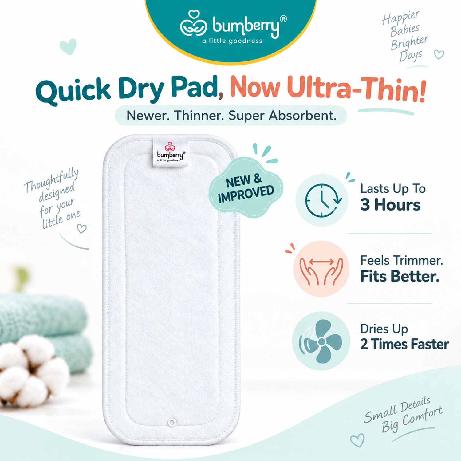Image of bumberry Reusable Wet Free Inserts For Cloth Diapers (Pack Of 3)