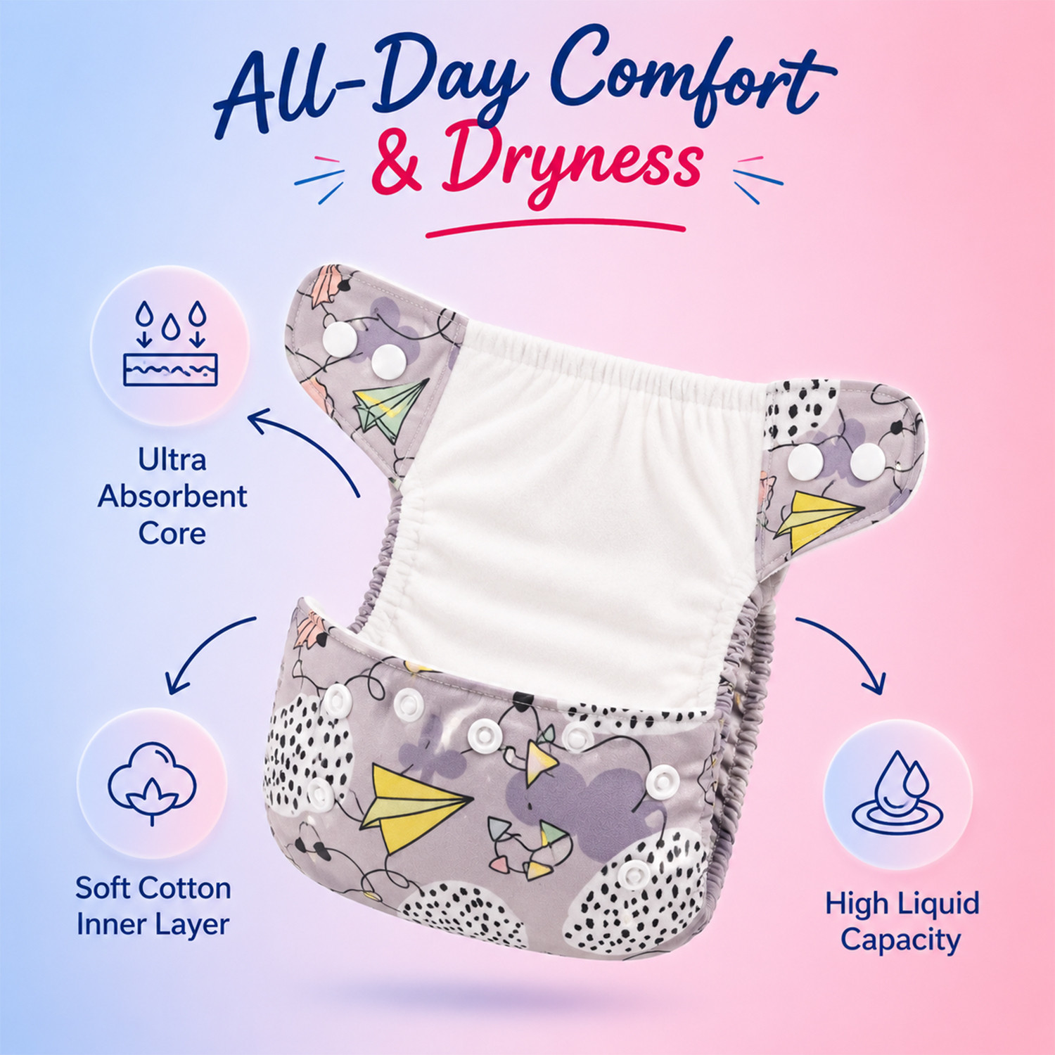 Image of MOMSARC Baby Cloth Diapers 2 Pack All Day Fresh