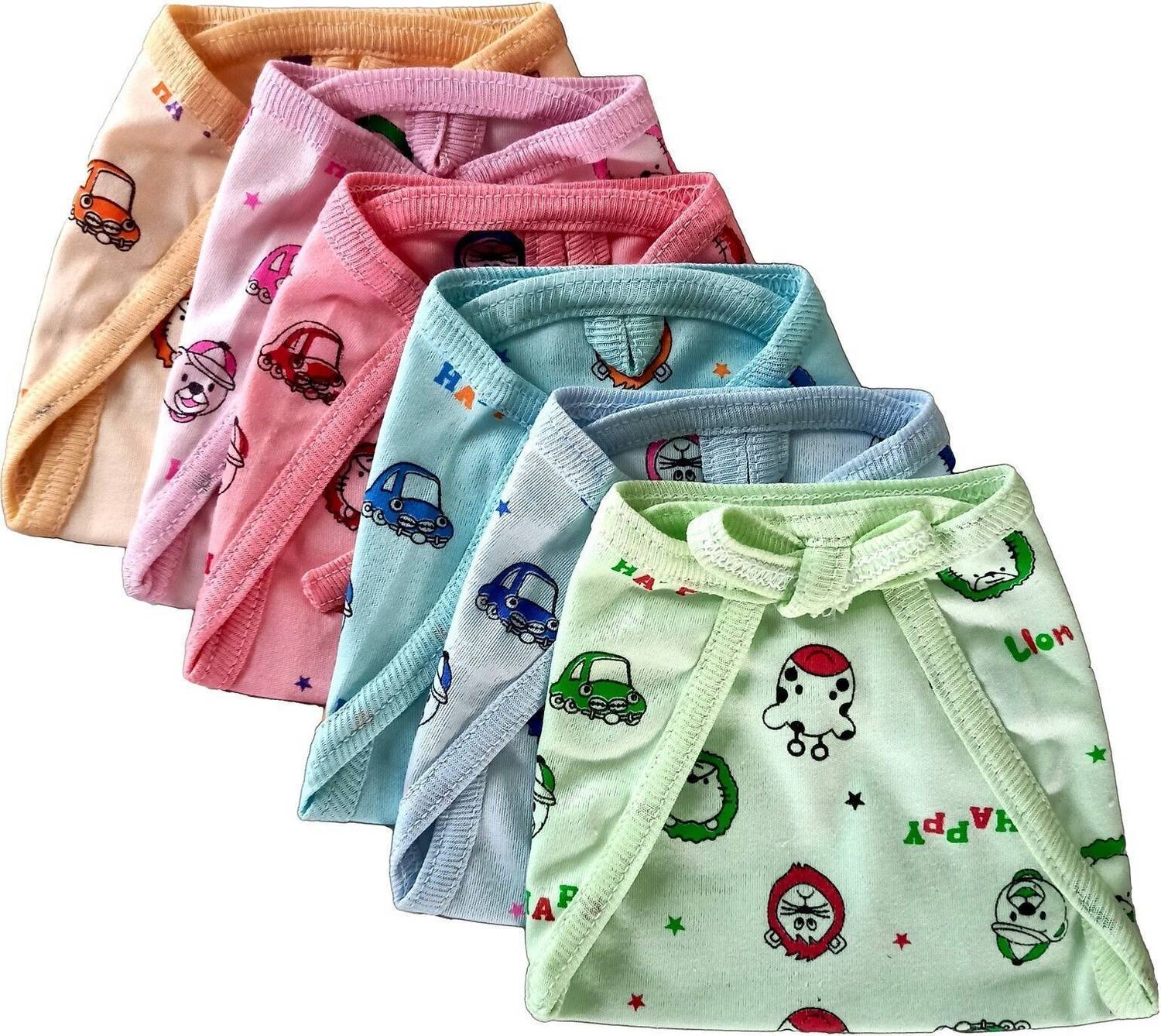 Aldeco Pack of 6 - Baby Multicolor Hosiery Cotton Langot or Nappy / Reusable & Washable Soft U-Shaped Printed Cloth Langot or Diaper for kids (0-3years)