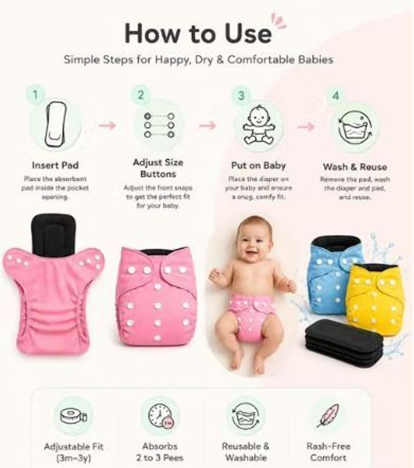 Image of chhotu care Reusable Baby Diaper Pants | Washable Leakproof Cloth Nappy