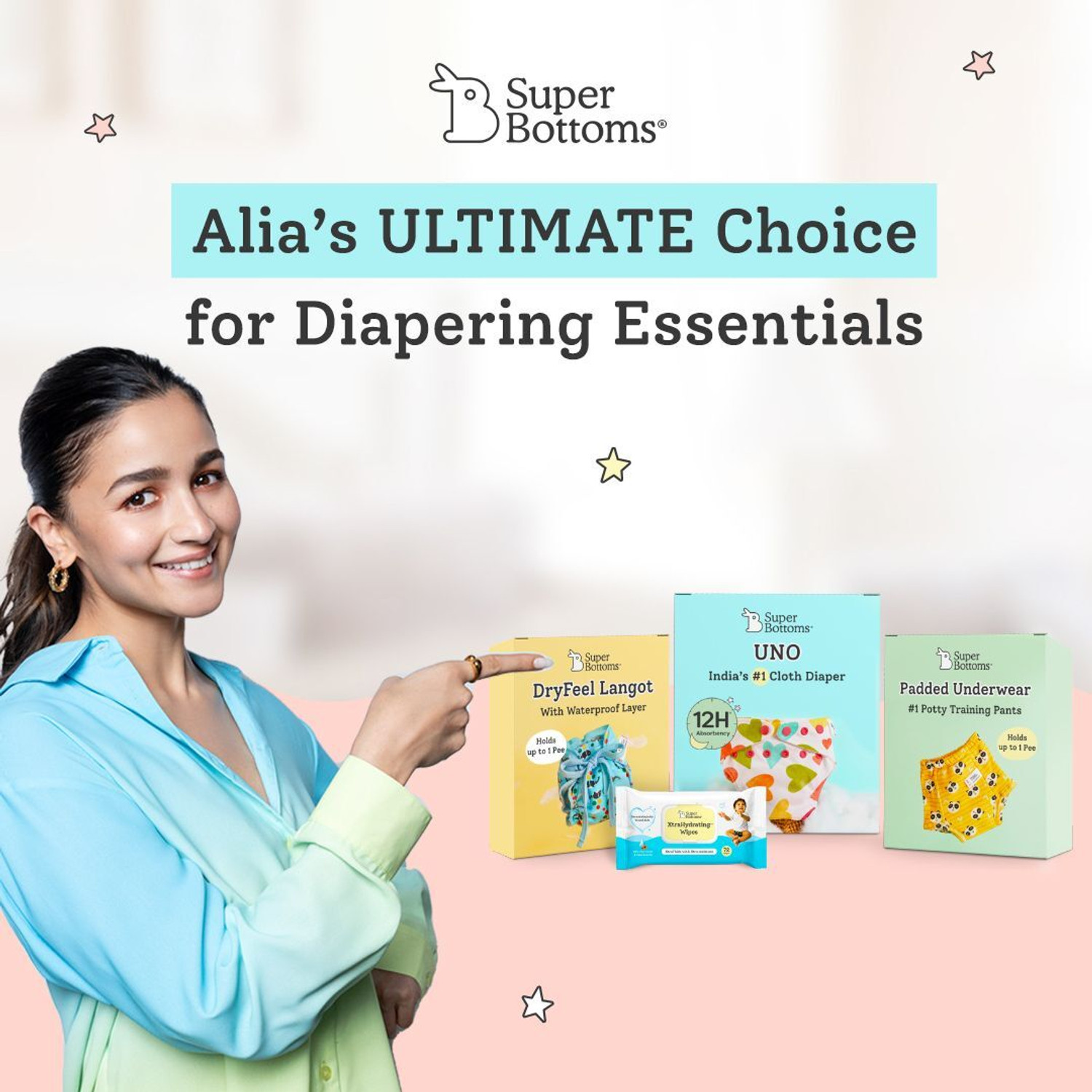 Image of Superbottoms Reusable Cloth Diapers for babies Starter Cloth Diaper Pack with 1 Freesize UNO