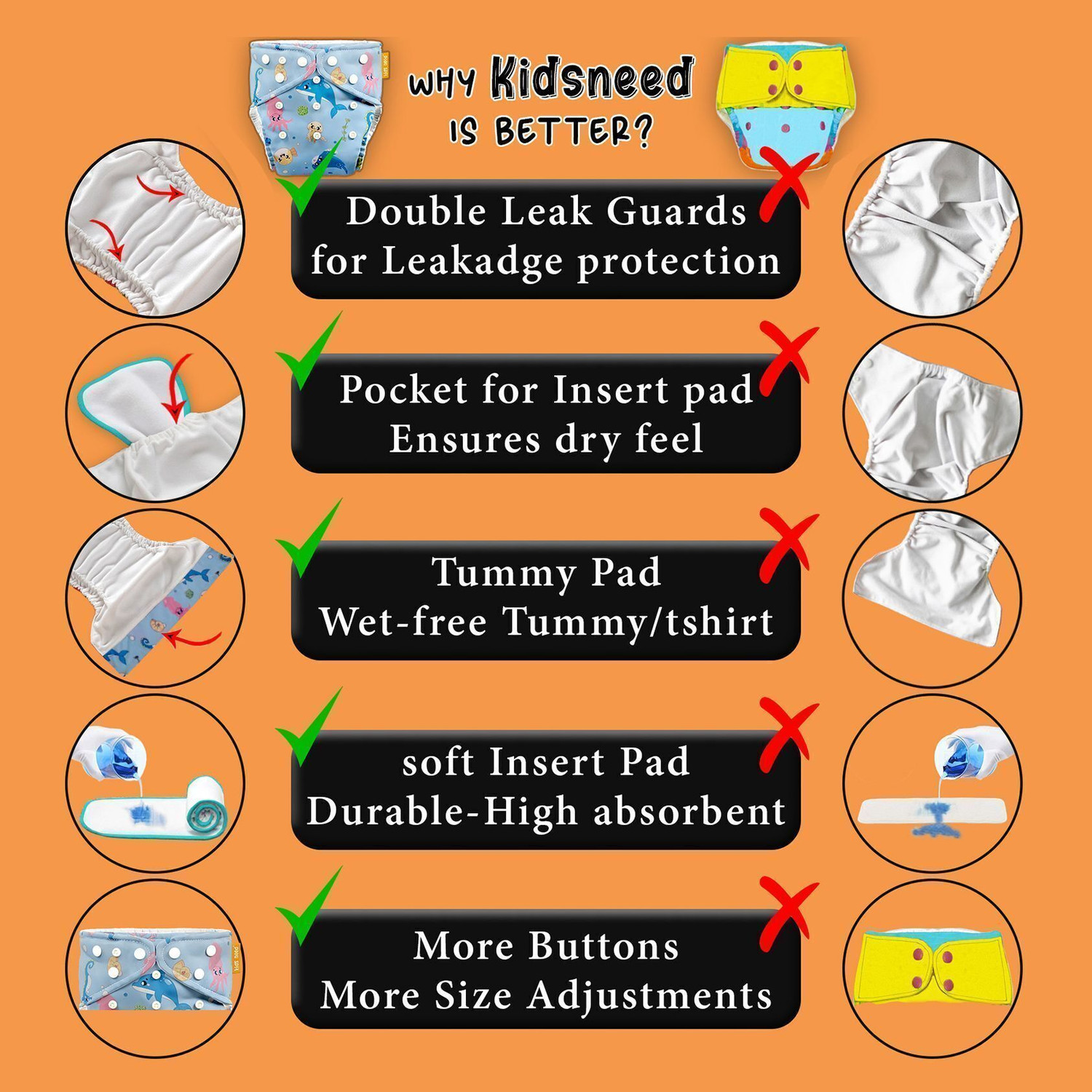 Image of kids need 2 Leak-Proof cloth diapers for baby | washable, Reusable diaper Adjustable 3M-3Y