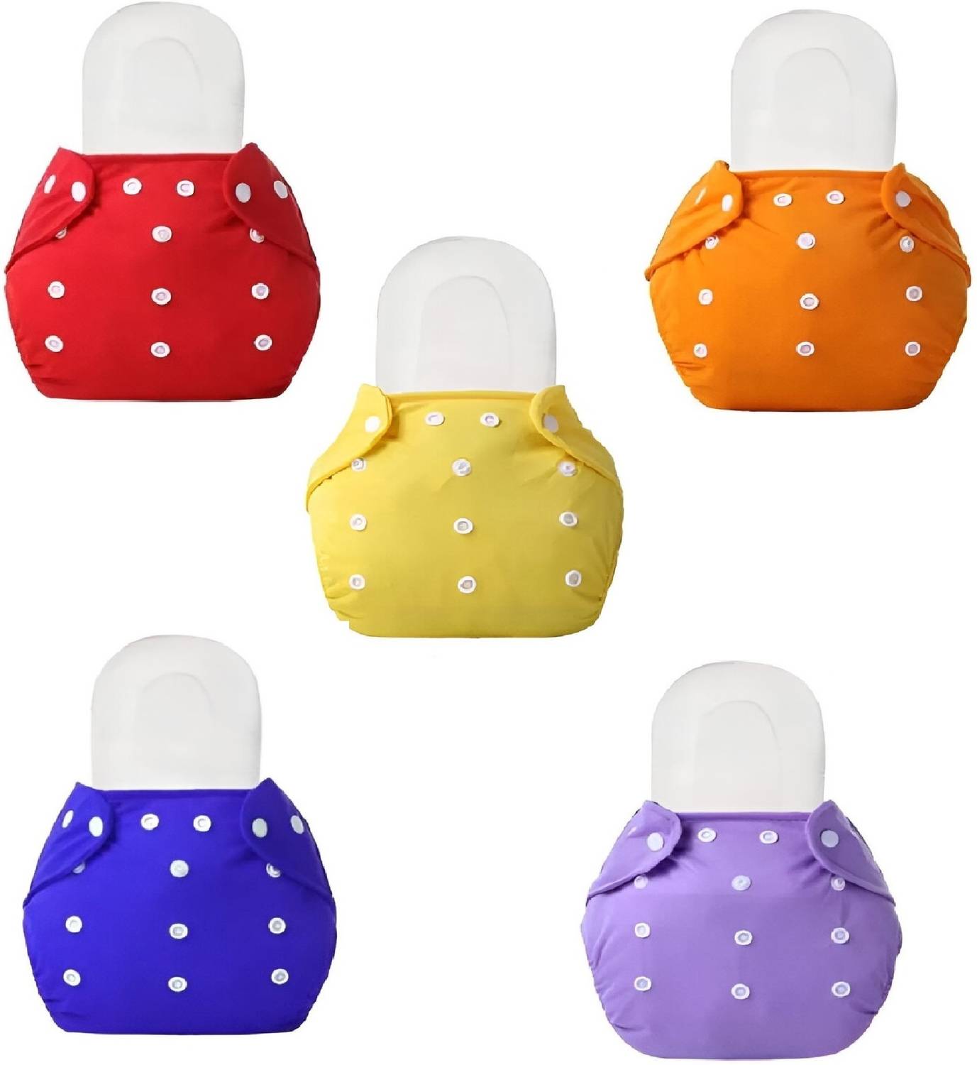 rotation Reusable Button Diaper MultiColor Pack of 5 Diaper & 5 white Insert