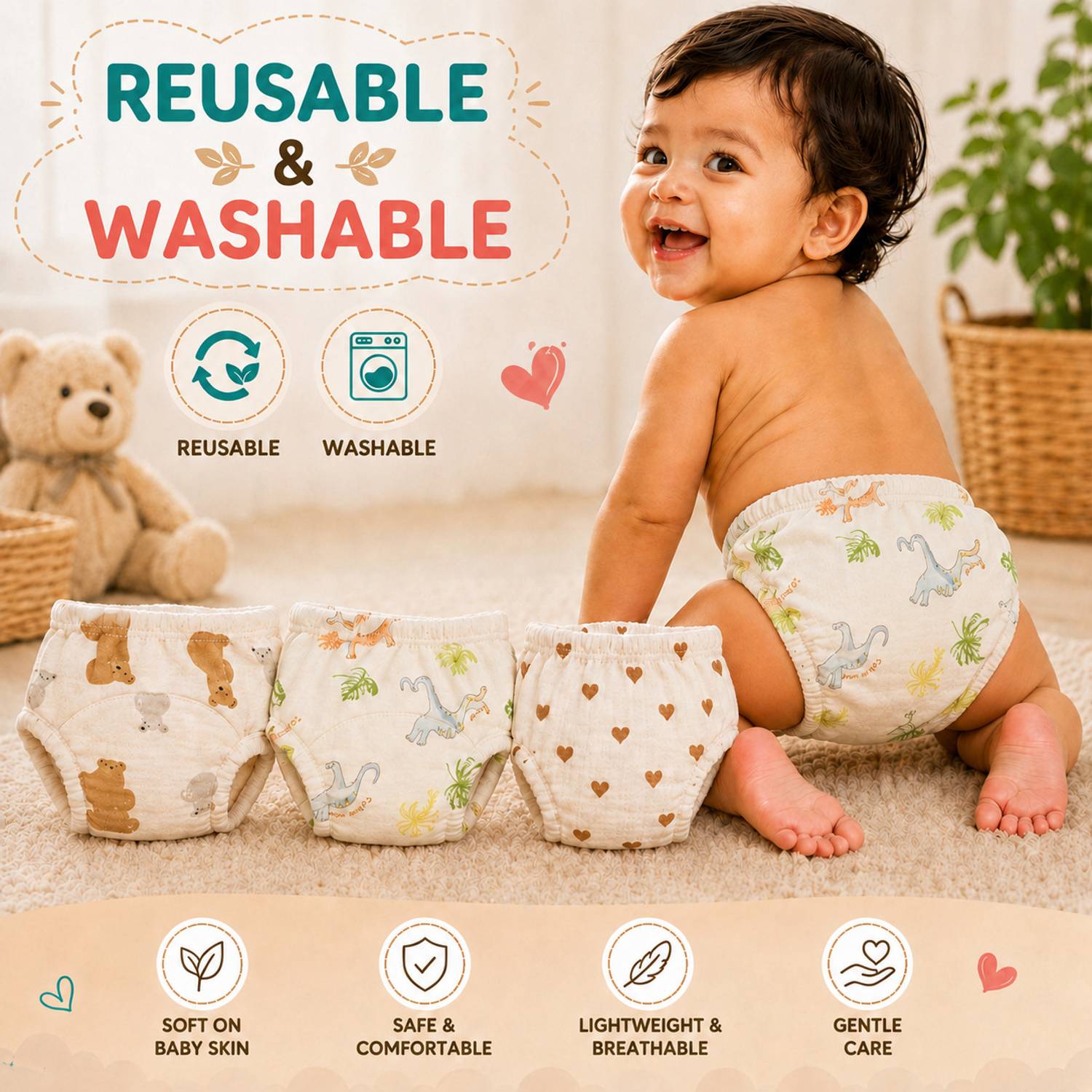Reusable, Soft, Absorbent & Breathable Padded Underwear (Pack or 3) - Image 3