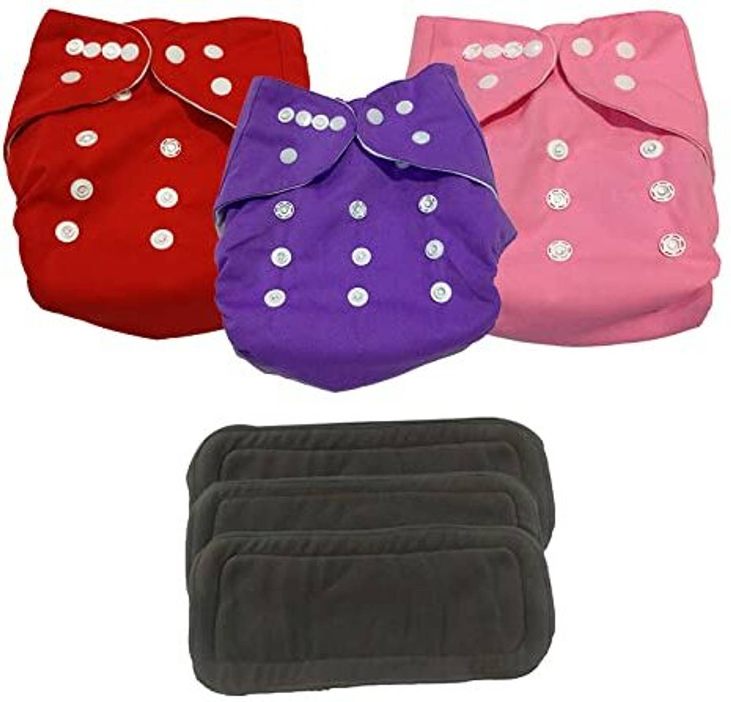 AngelicDecore Cloth Diaper Nappies with 5 Layered Baby Insert Pads (Set of 3)(Multi- Colour)
