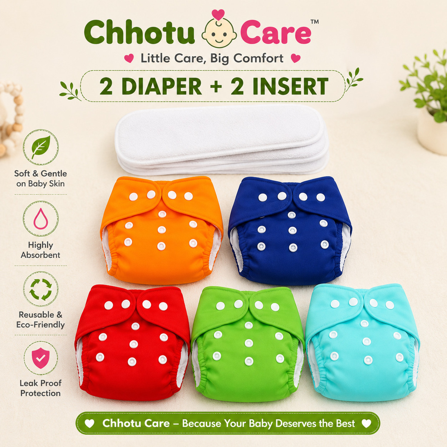 Image of chhotu care Reusable Baby Diaper Pants | Washable Leakproof Cloth Nappy