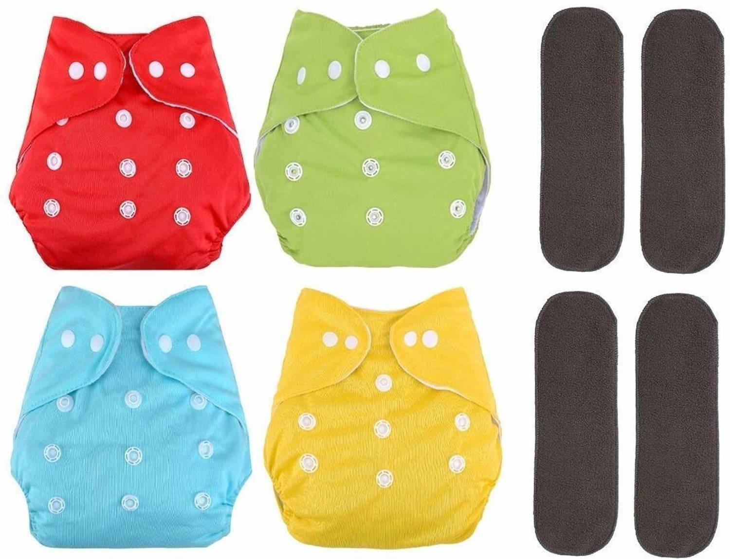 AngelicDecore Washable Diaper For Babies(0-2 Years) (Multicolor)(4 Diaper + 4 Insert)