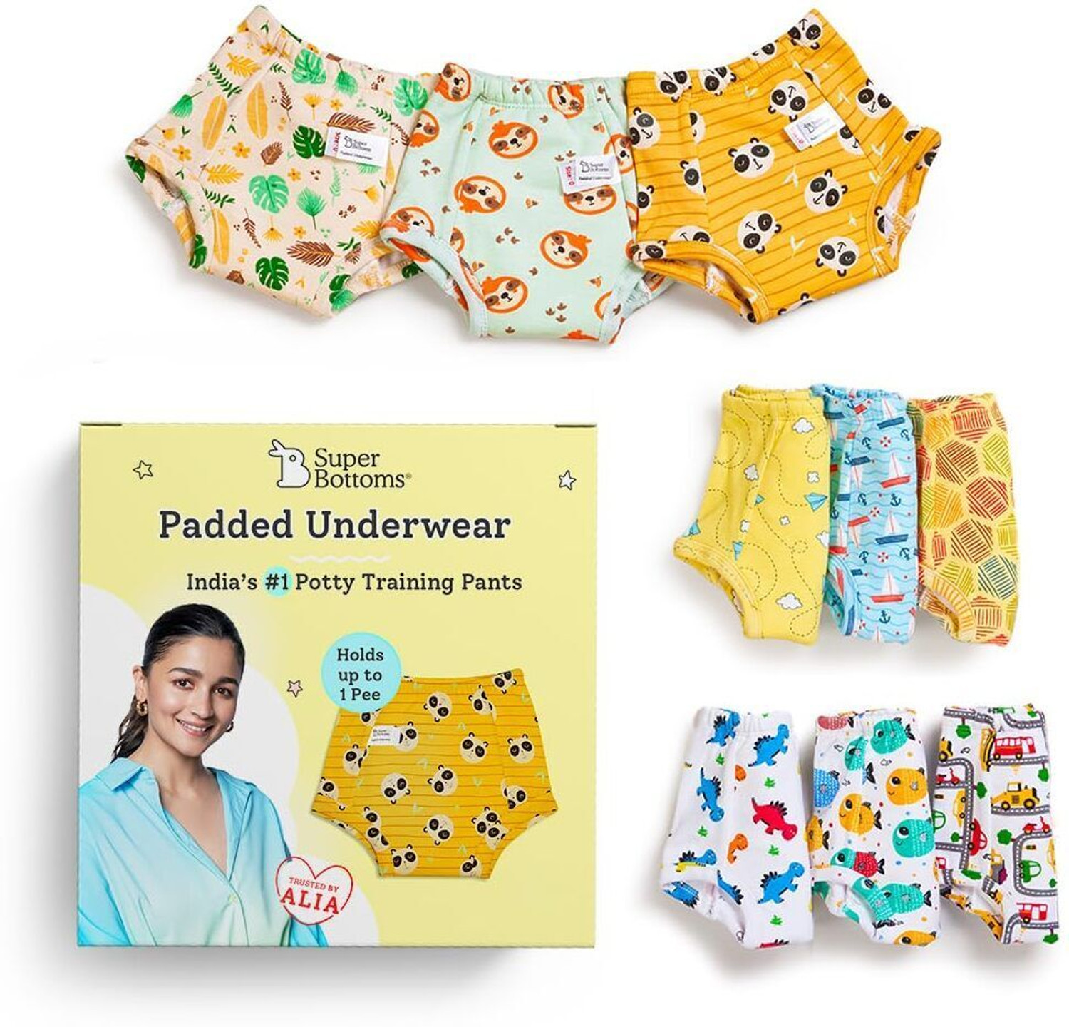 Image of Superbottoms Padded Underwear-Pack Of 9 Potty Training Pants for Babies / Toddlers / Kids. 100% Cotton,Padded,Semi Waterproof,Pull UP Unisex Underwear Trainers For Girls and Boys (Size 3, Assorted)