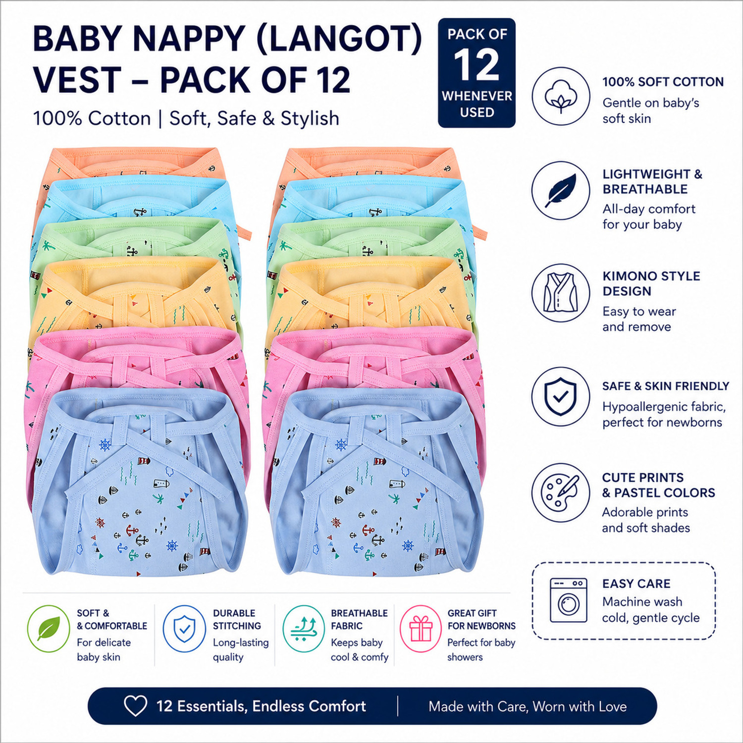 Image of FabSquare New Born Washable Reusable Hosiery Cotton Diapers /Nappy 0-6 Months