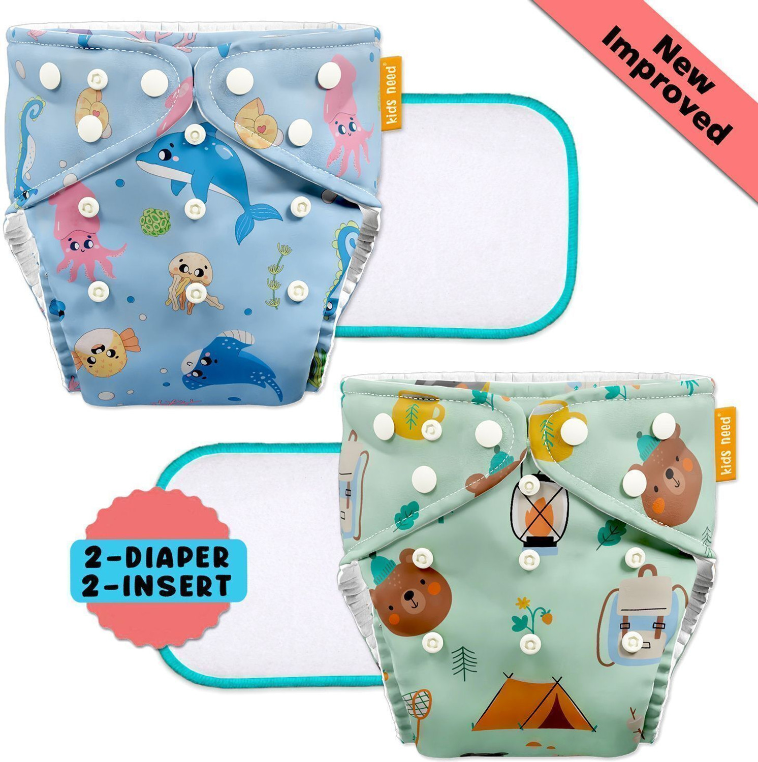 Image of kids need 2 Leak-Proof cloth diapers for baby | washable, Reusable diaper Adjustable 3M-3Y