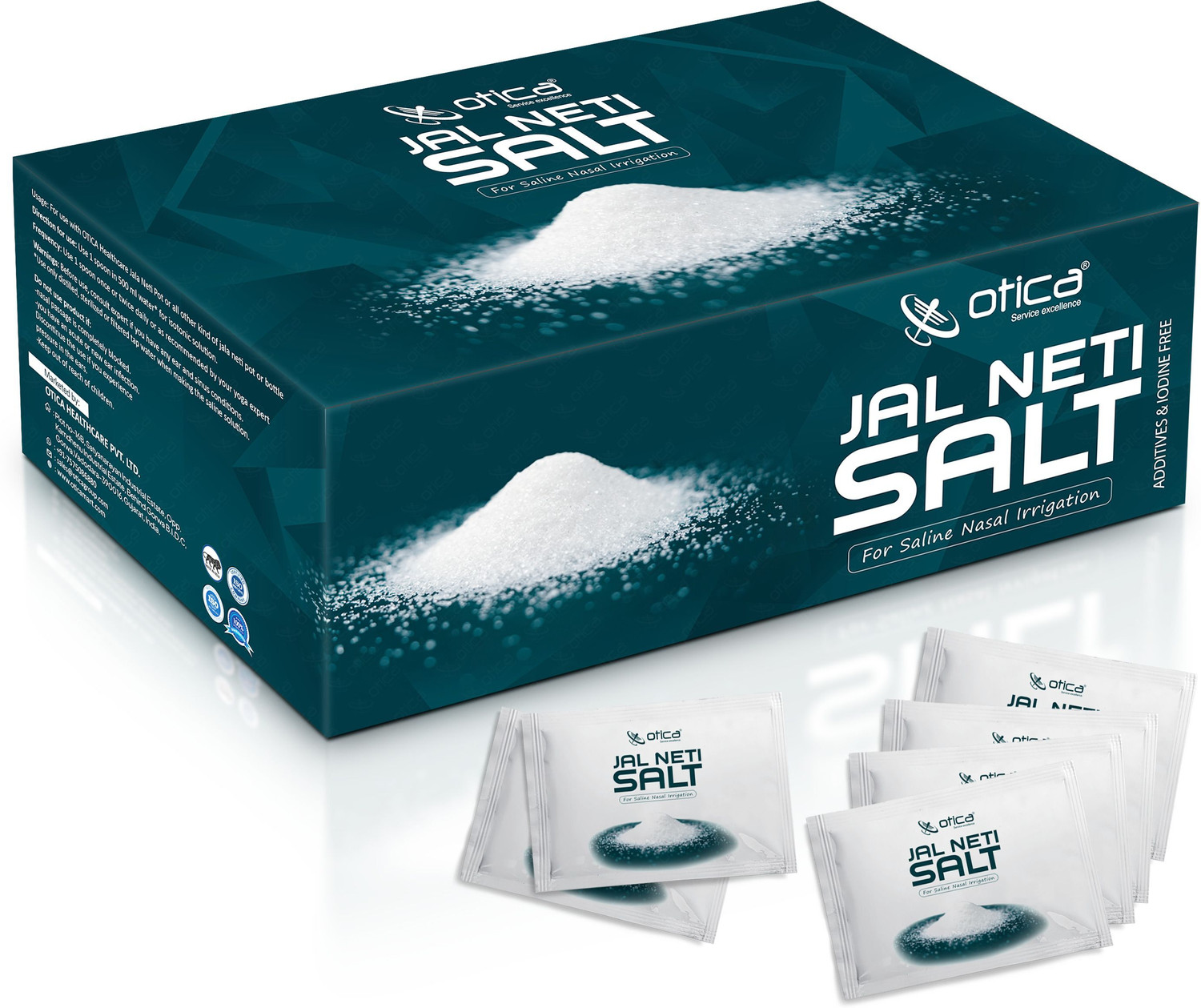 Image of OTICA Jal Neti Pots Salt for Nasal Cleansing - (5gx50 sachet) Non-Edible Saline Powder Manual Nasal Aspirator