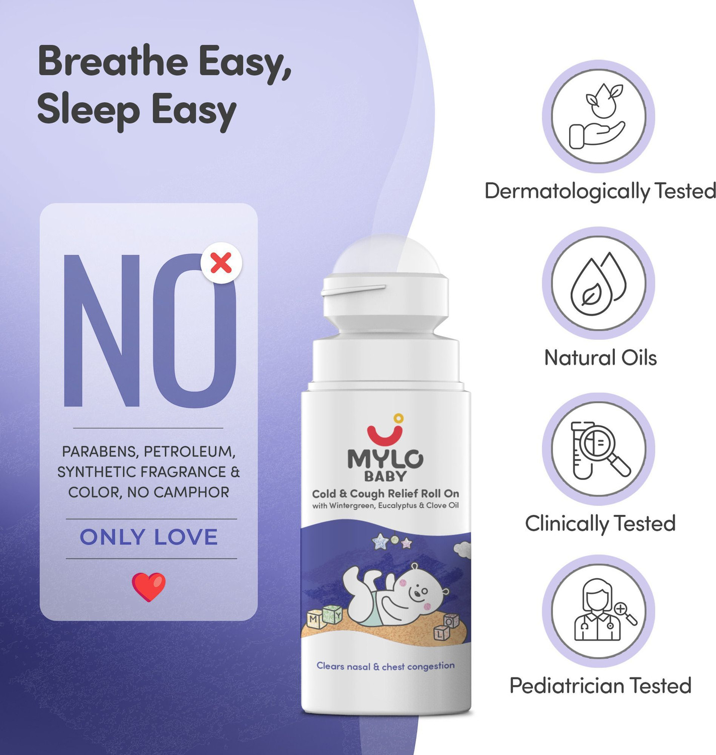 Image of Mylo Baby Cold & Cough Relief Roll-On for Babies | Quick Relief from Nasal Congestion Manual Nasal Aspirator