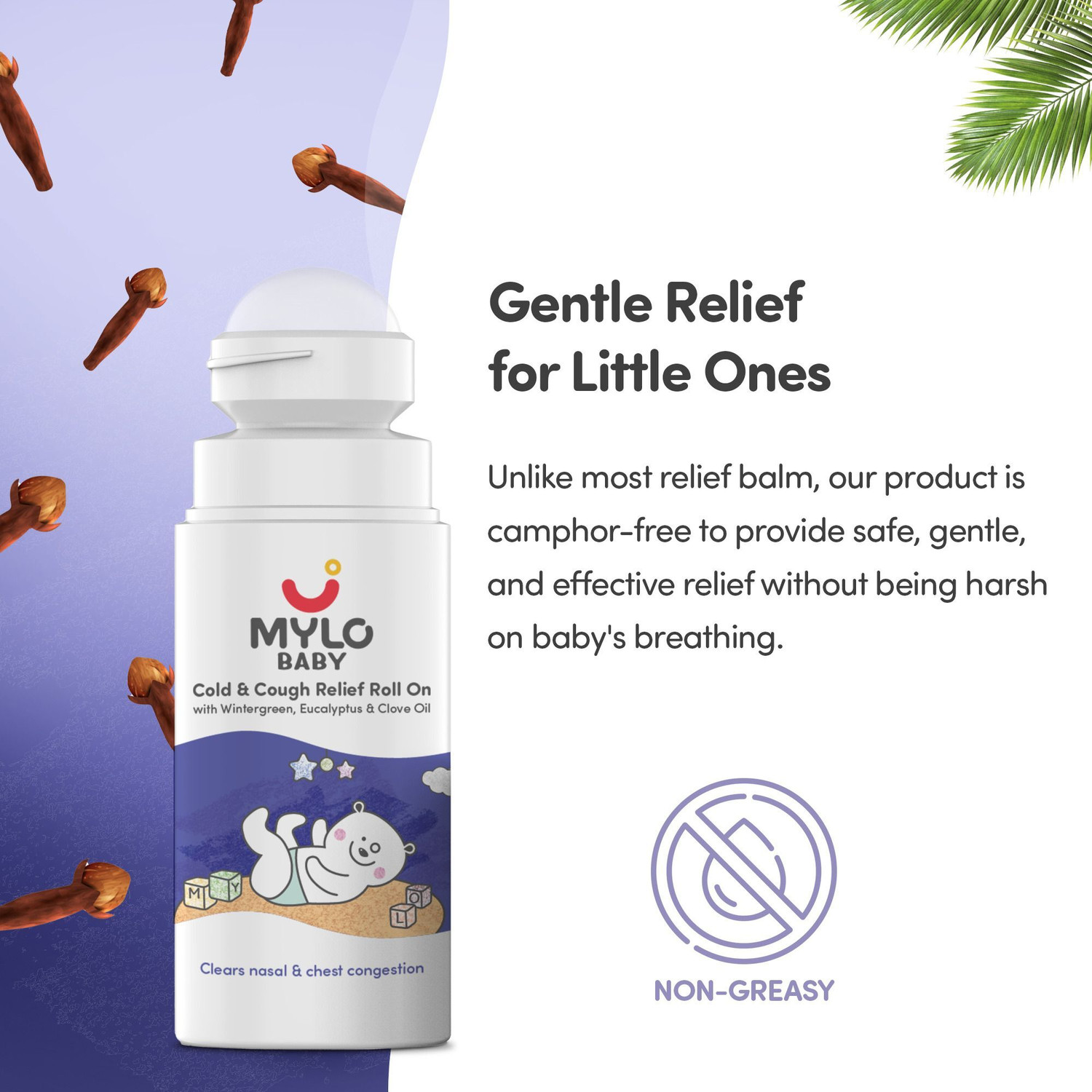 Image of Mylo Baby Cold & Cough Relief Roll-On for Babies | Quick Relief from Nasal Congestion Manual Nasal Aspirator